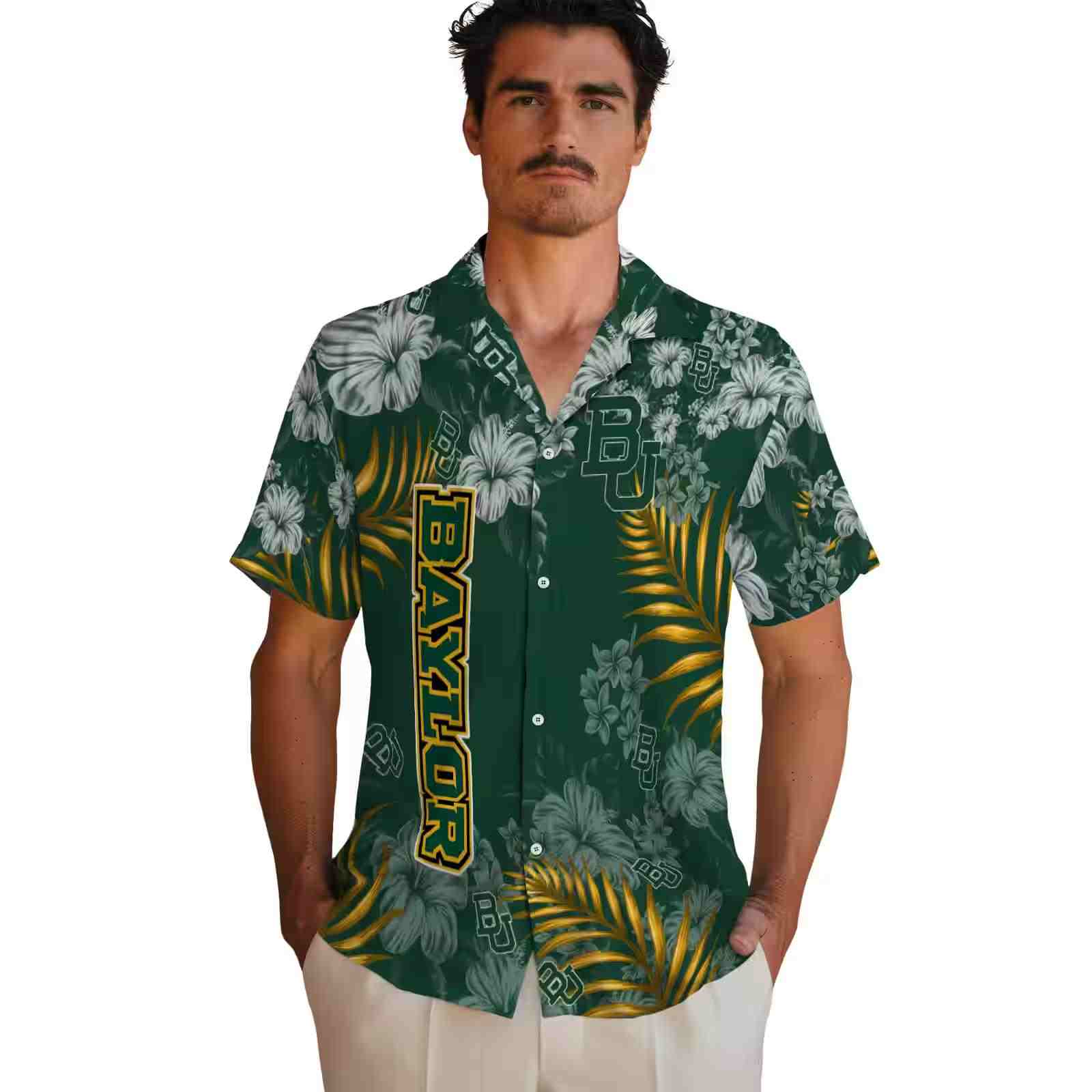 baylor bears hibiscus print green hawaiian shirt fashion forward