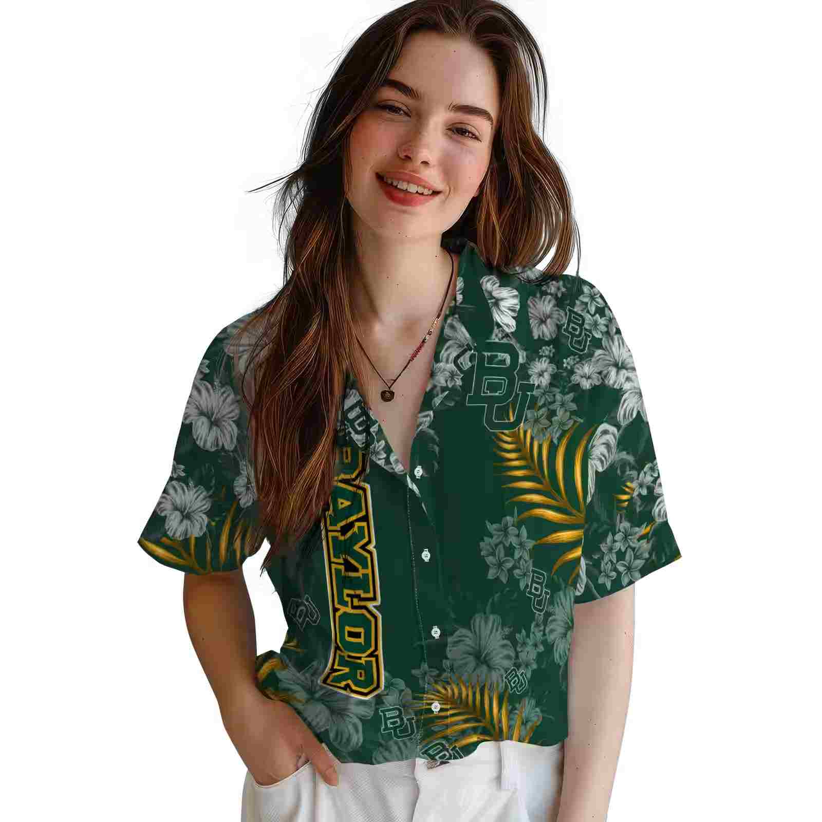 baylor bears hibiscus print green hawaiian shirt latest model