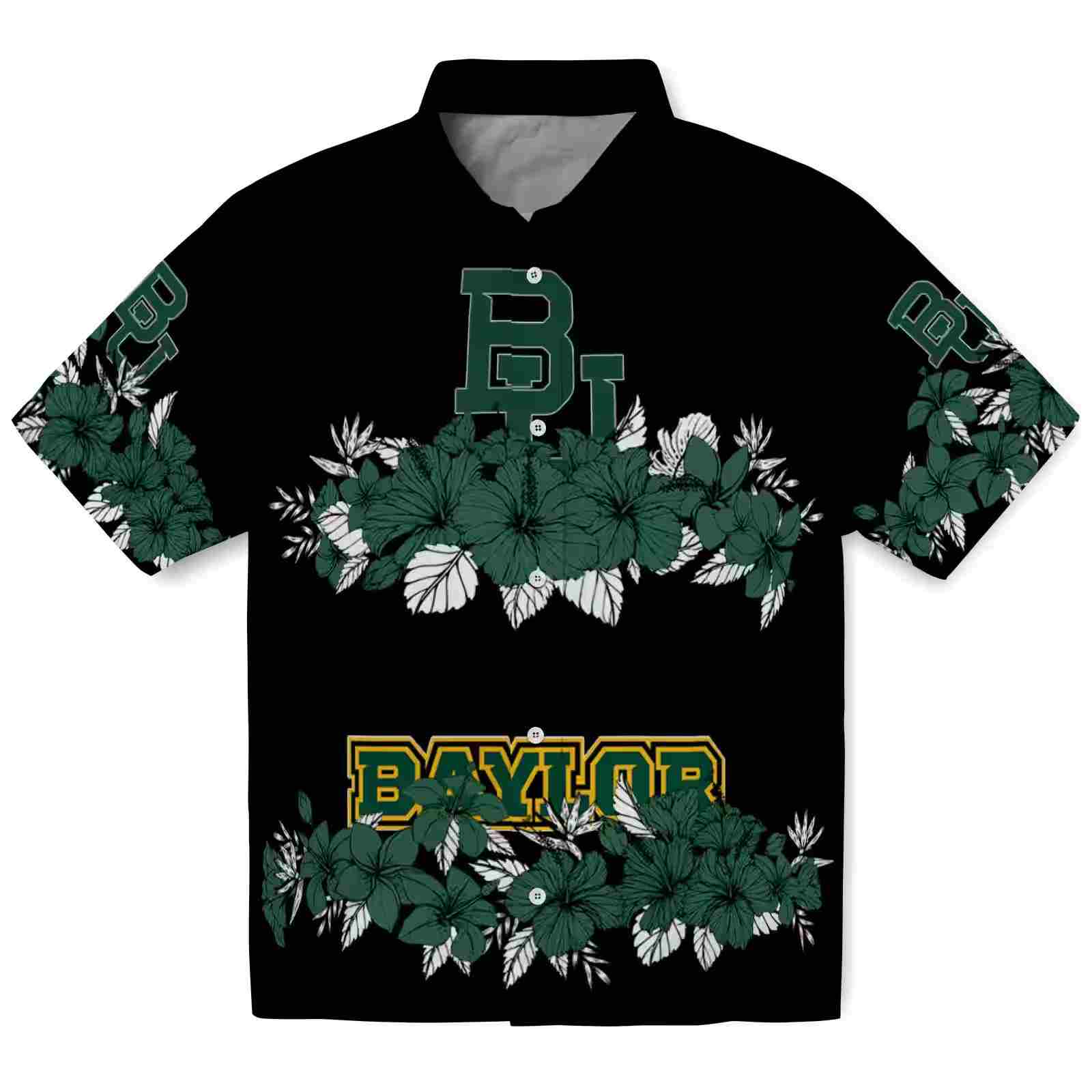 Baylor Bears Hibiscus Stripe Green Black Hawaiian Shirt