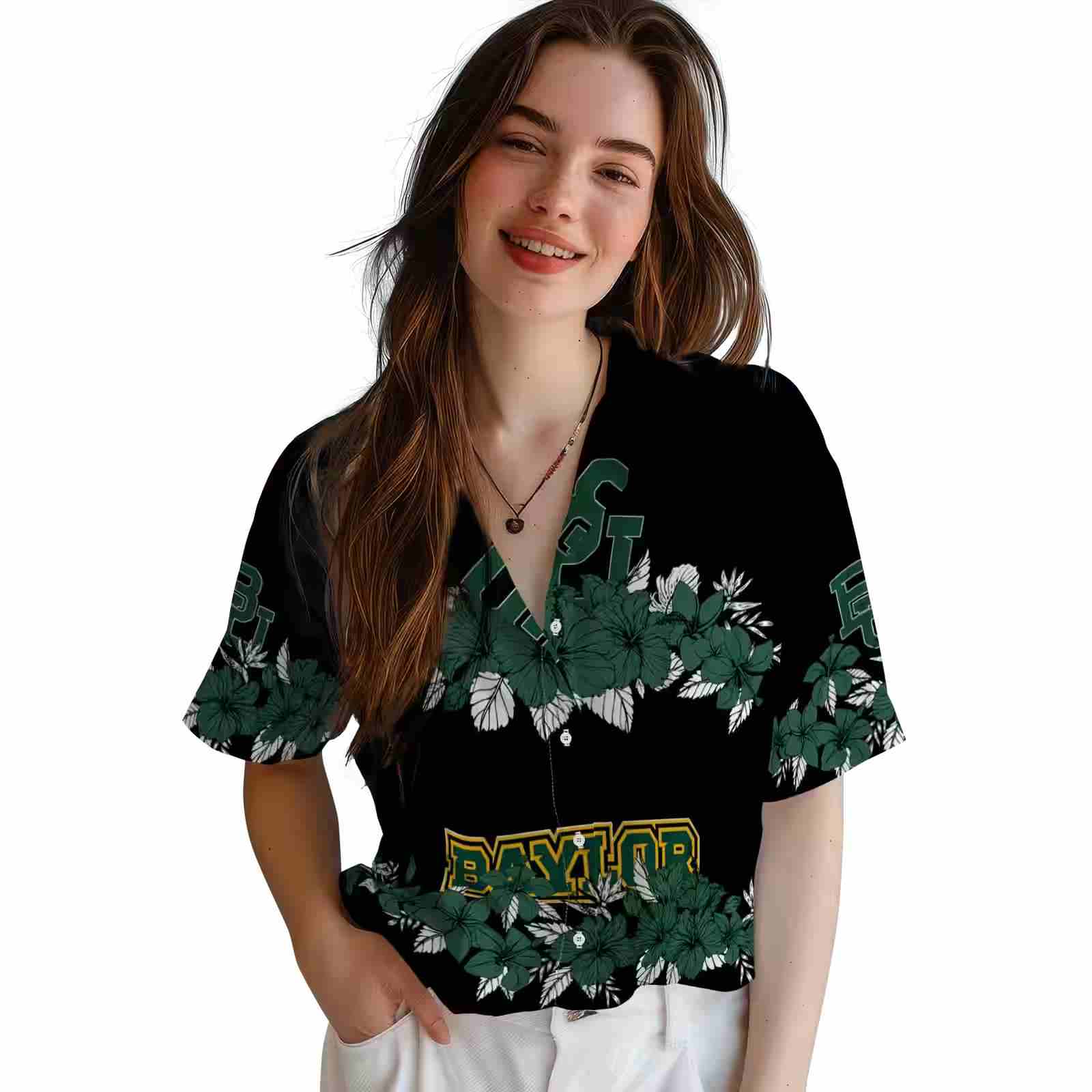 baylor bears hibiscus stripe green black hawaiian shirt latest model