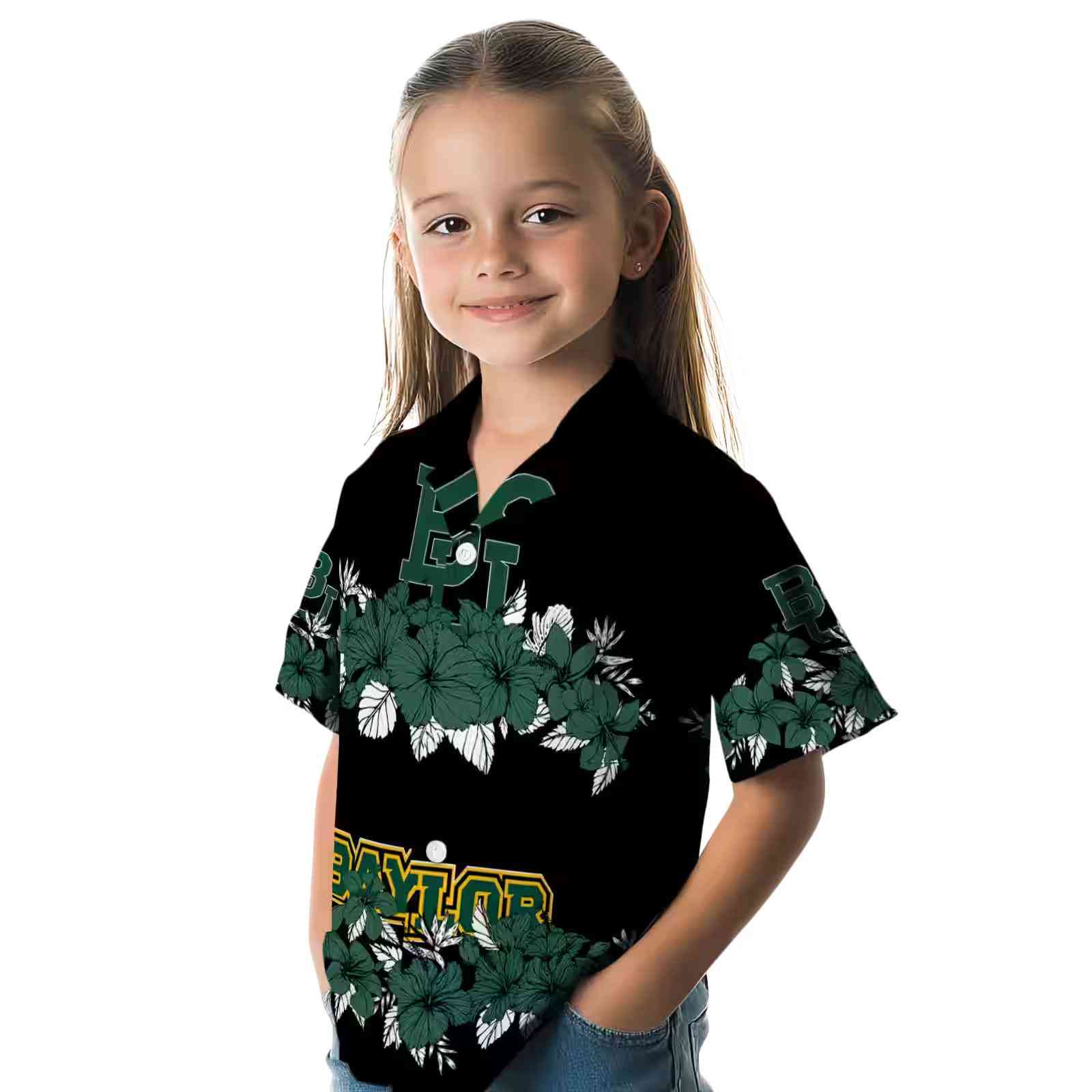 baylor bears hibiscus stripe green black hawaiian shirt premium grade