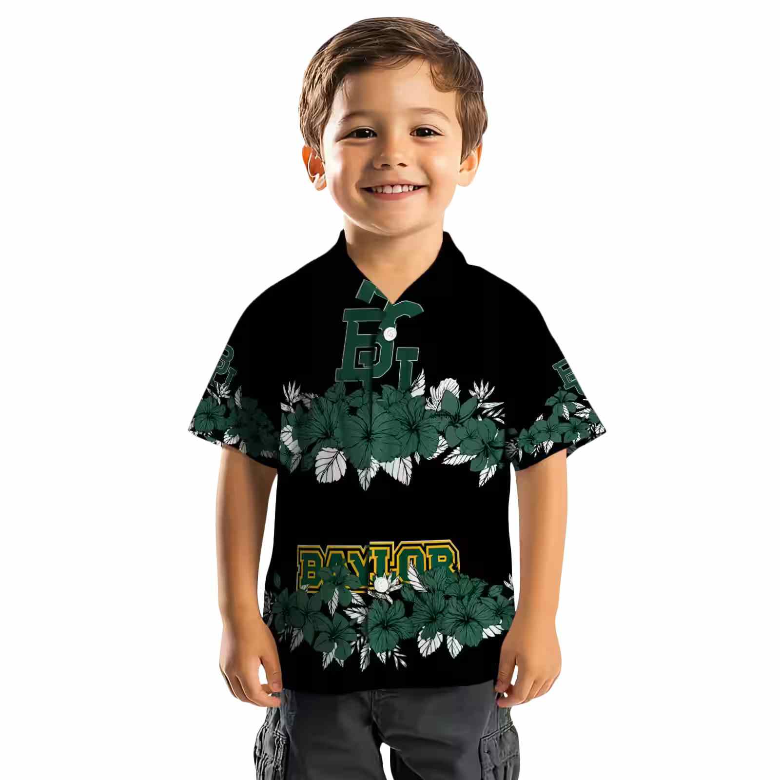 baylor bears hibiscus stripe green black hawaiian shirt top rated