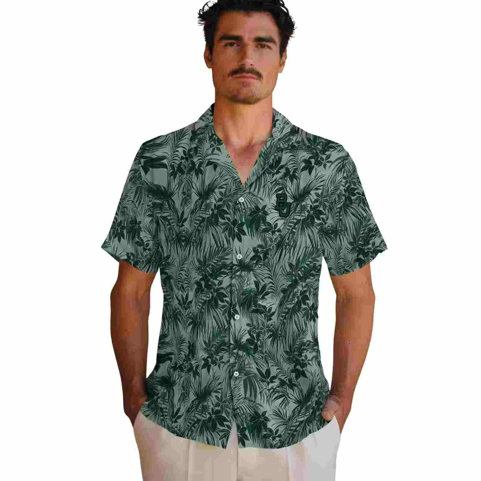 baylor bears leafy pattern green hawaiian shirt fashion forward