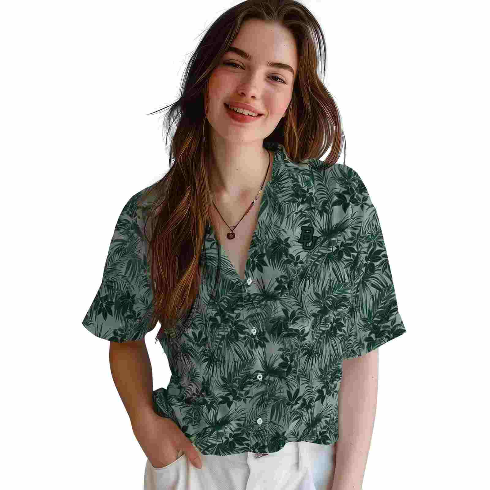 baylor bears leafy pattern green hawaiian shirt latest model