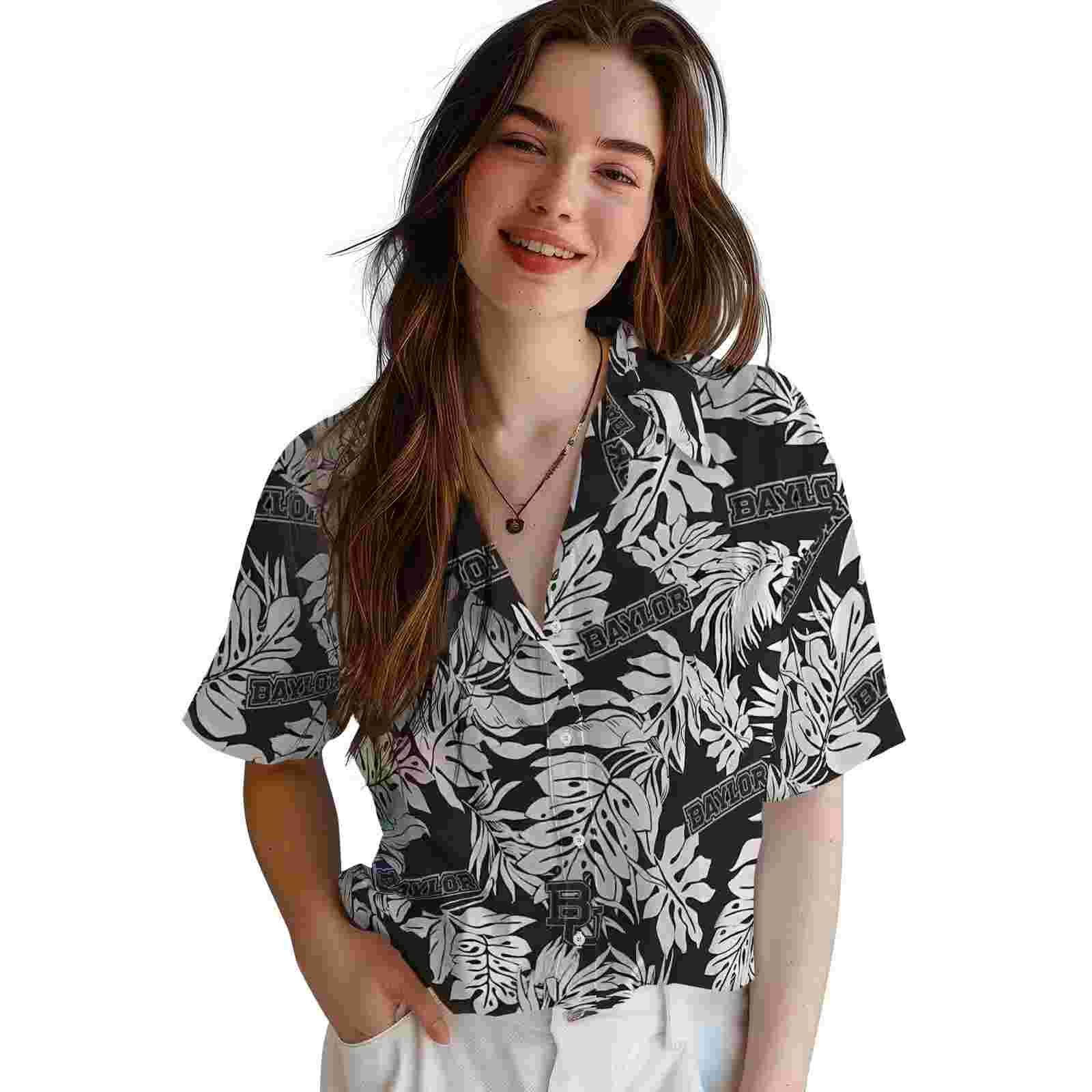 baylor bears monstera leaf pattern black hawaiian shirt latest model