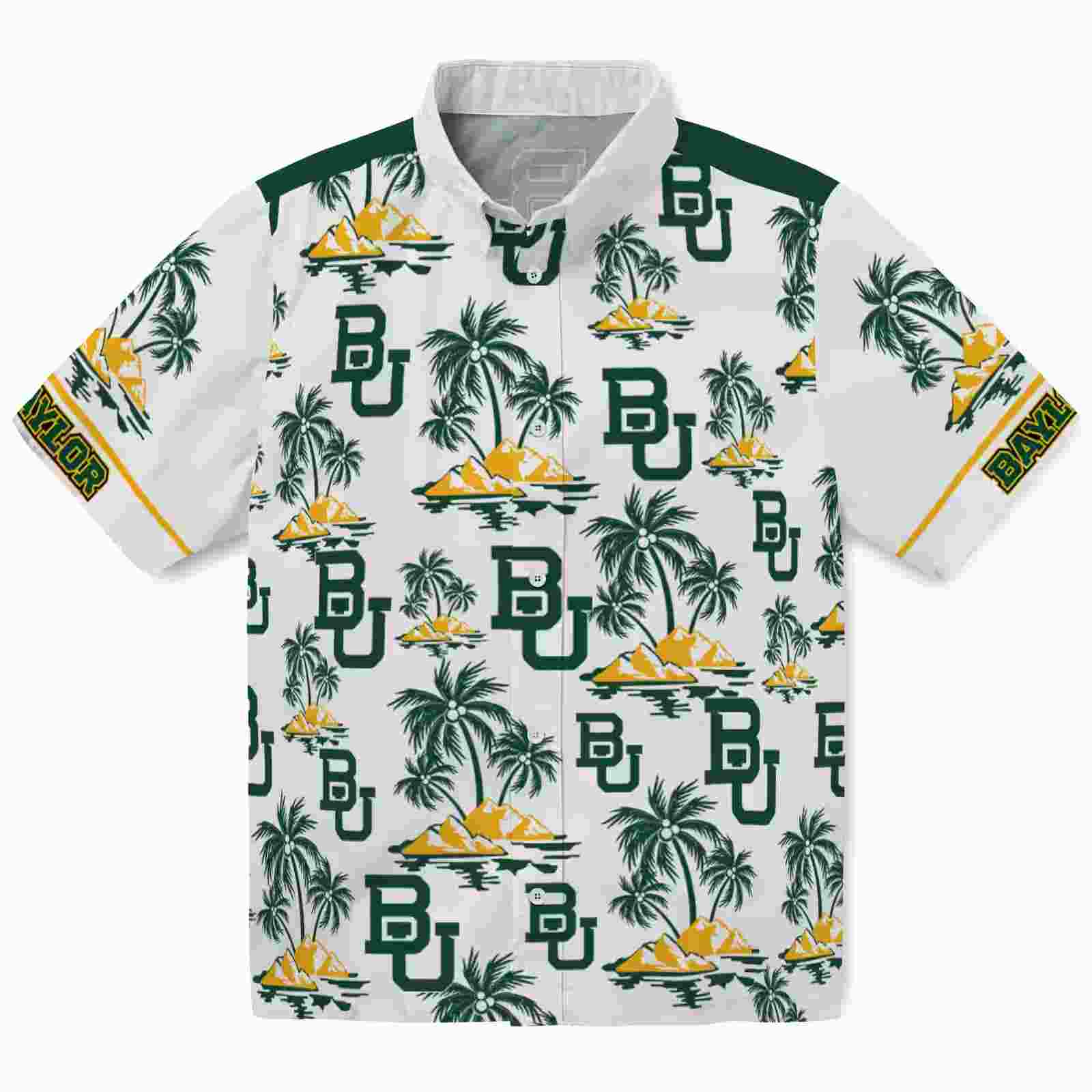 Baylor Bears Palm Island Print Green White Hawaiian Shirt