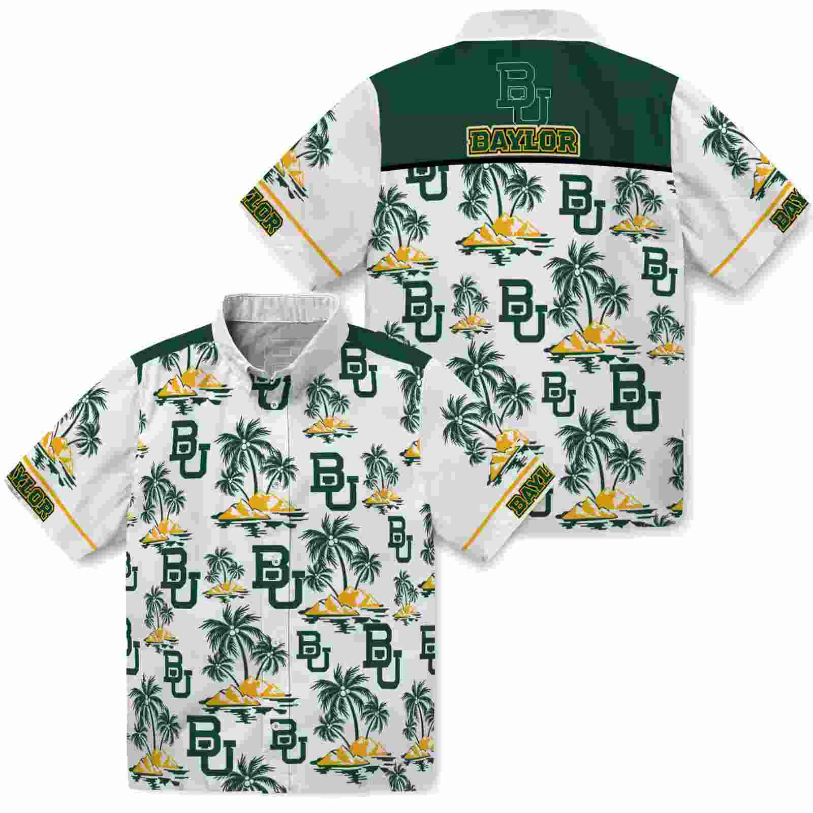 baylor bears palm island print green white hawaiian shirt high quality