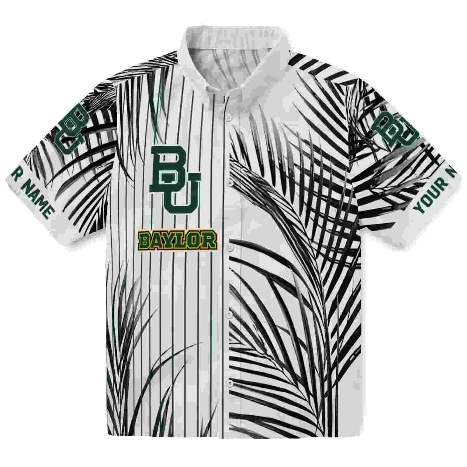 Baylor Bears Palm Stripes Green Black White Hawaiian Shirt