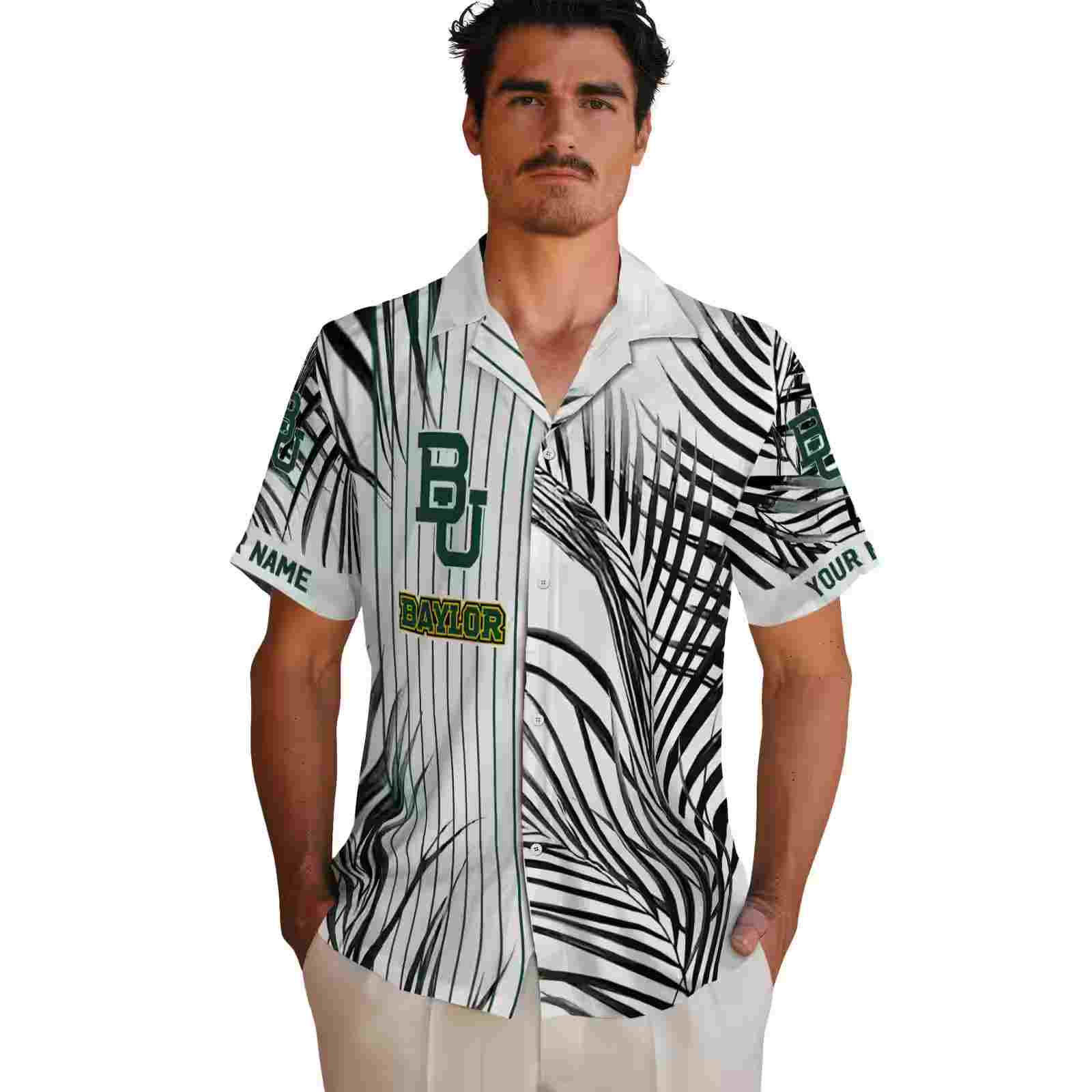 baylor bears palm stripes green black white hawaiian shirt fashion forward