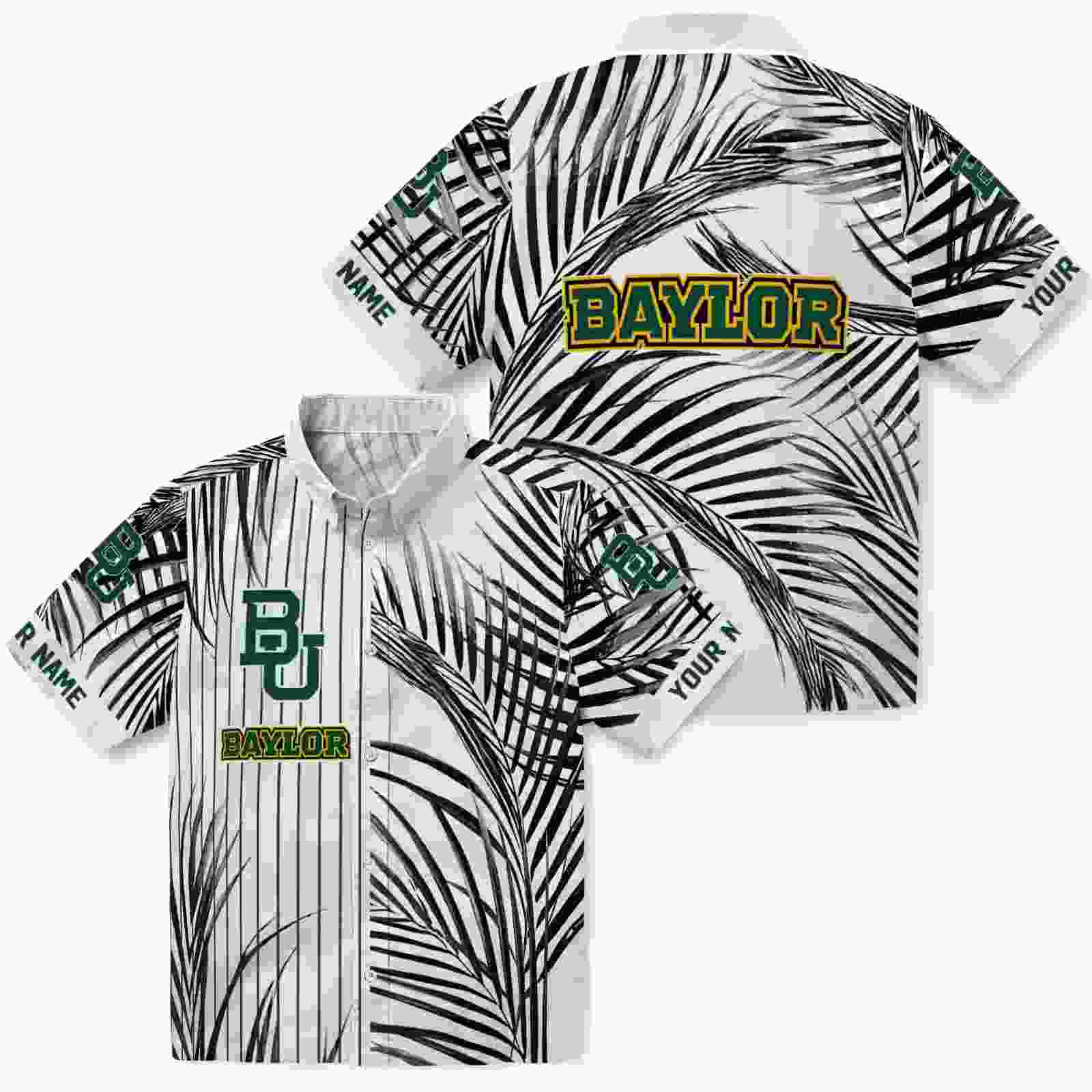 baylor bears palm stripes green black white hawaiian shirt high quality