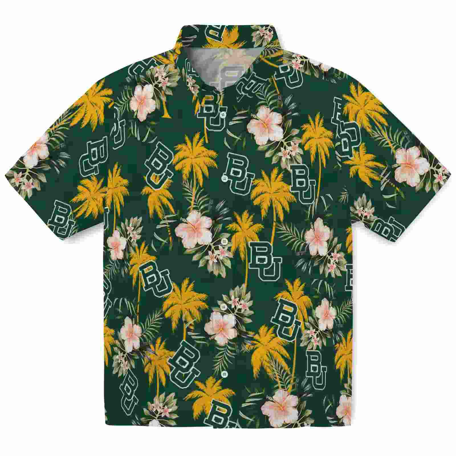 Baylor Bears Palm Tree Flower Green Hawaiian Shirt