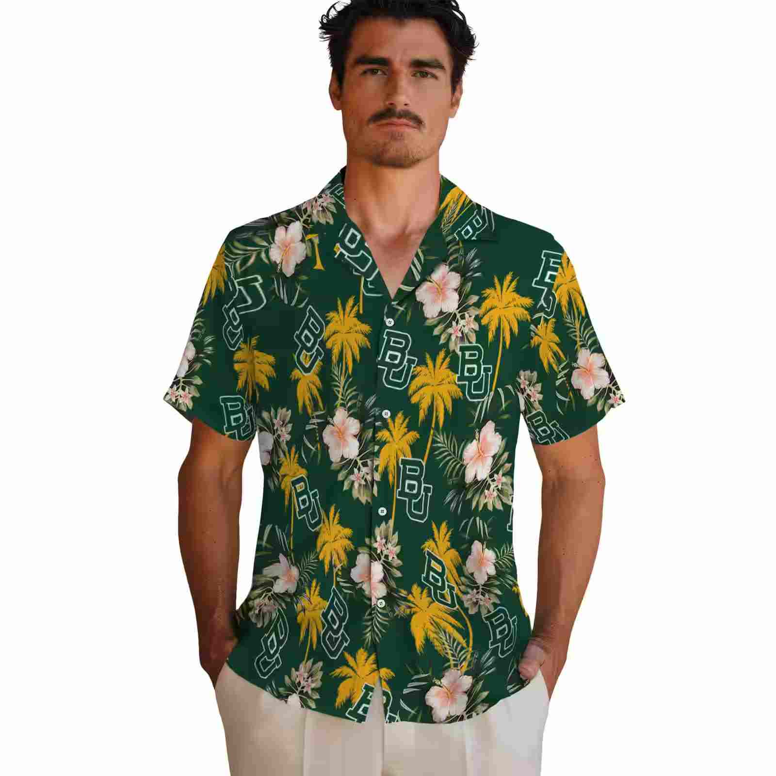 baylor bears palm tree flower green hawaiian shirt fashion forward