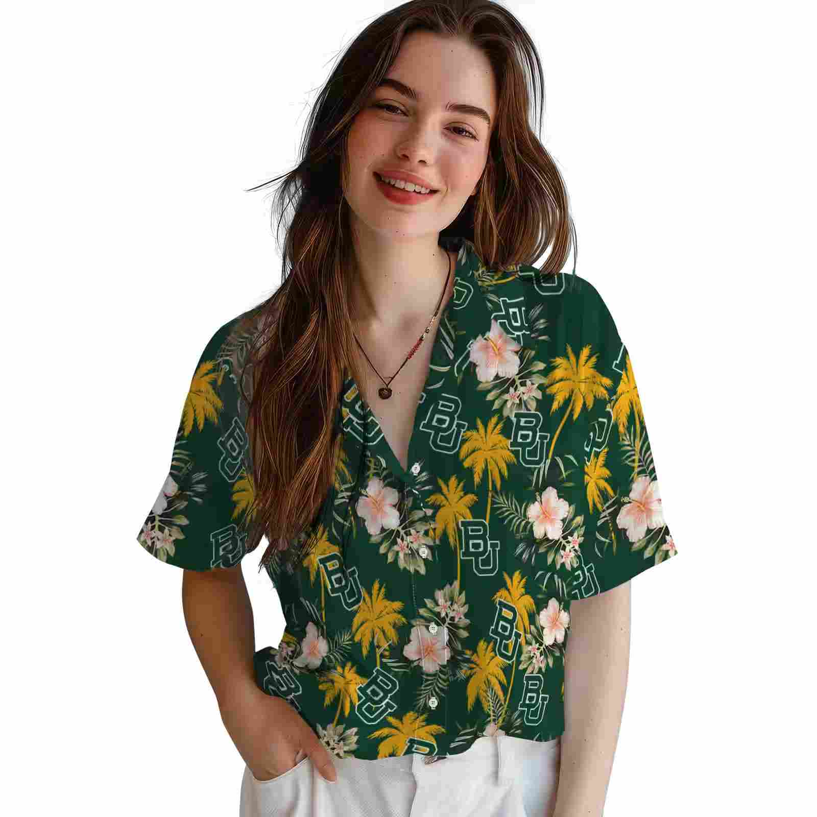 baylor bears palm tree flower green hawaiian shirt latest model