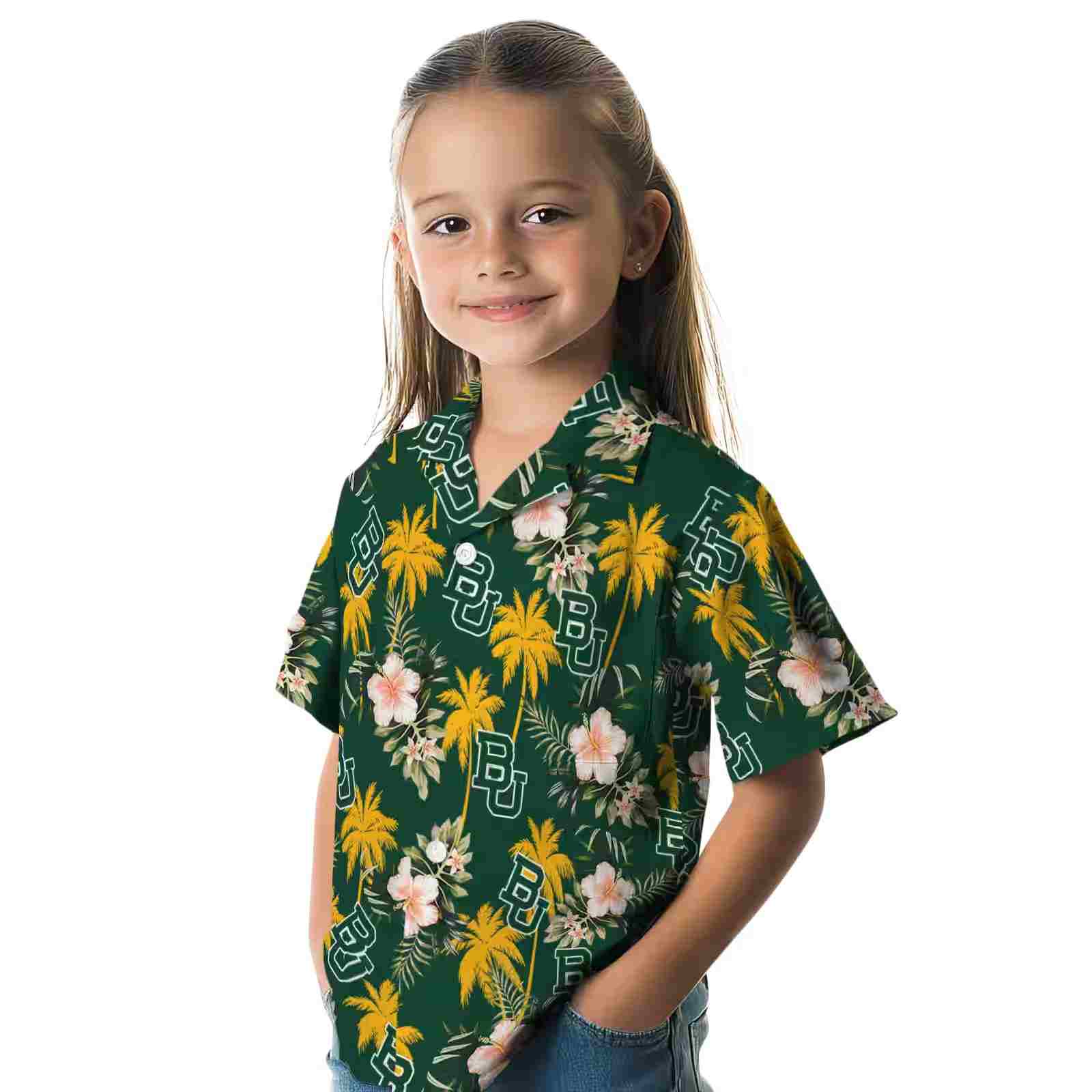 baylor bears palm tree flower green hawaiian shirt premium grade