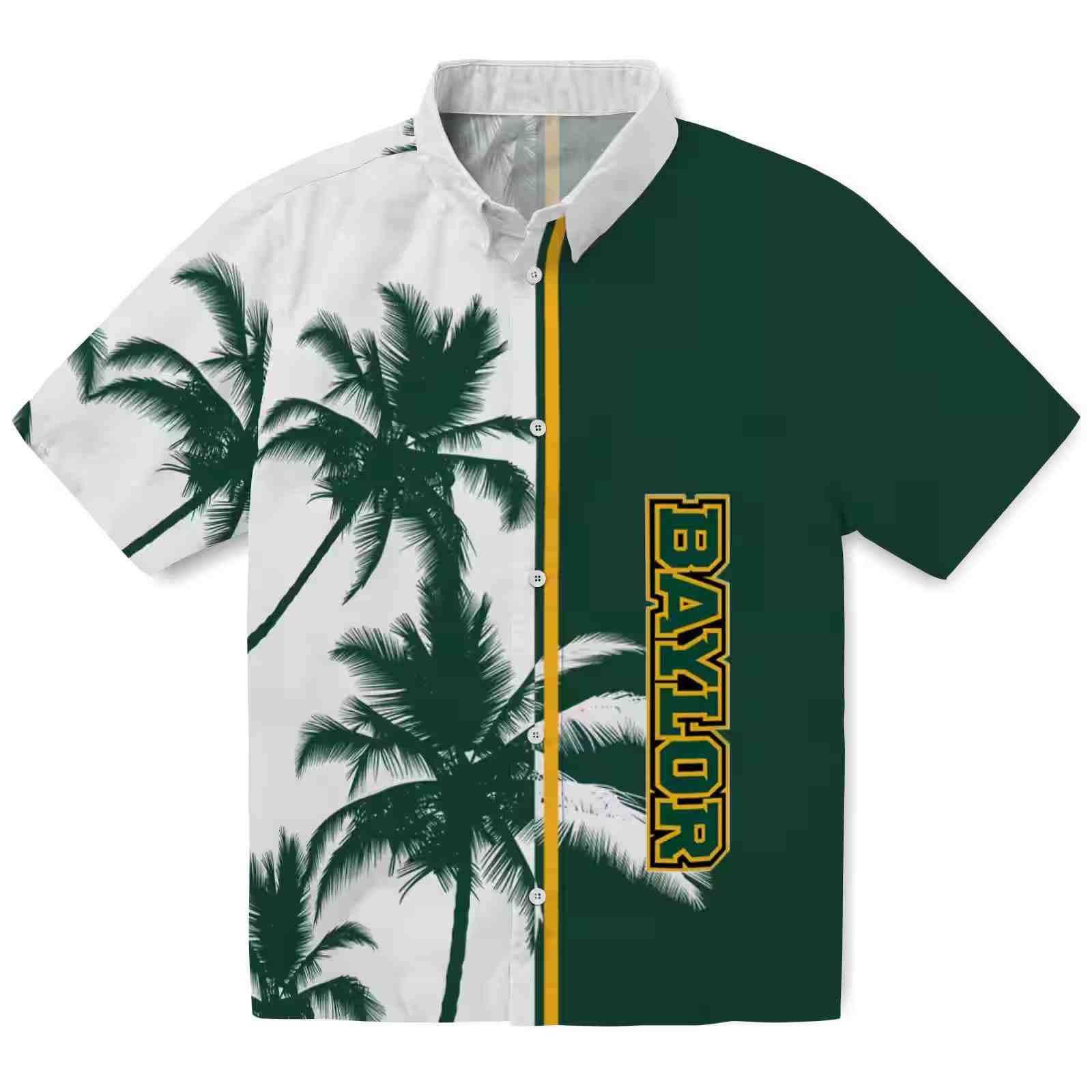 Baylor Bears Palm Trees Green White Hawaiian Shirt