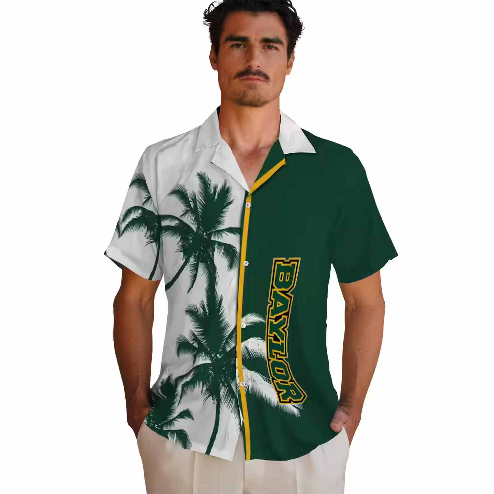 baylor bears palm trees green white hawaiian shirt fashion forward