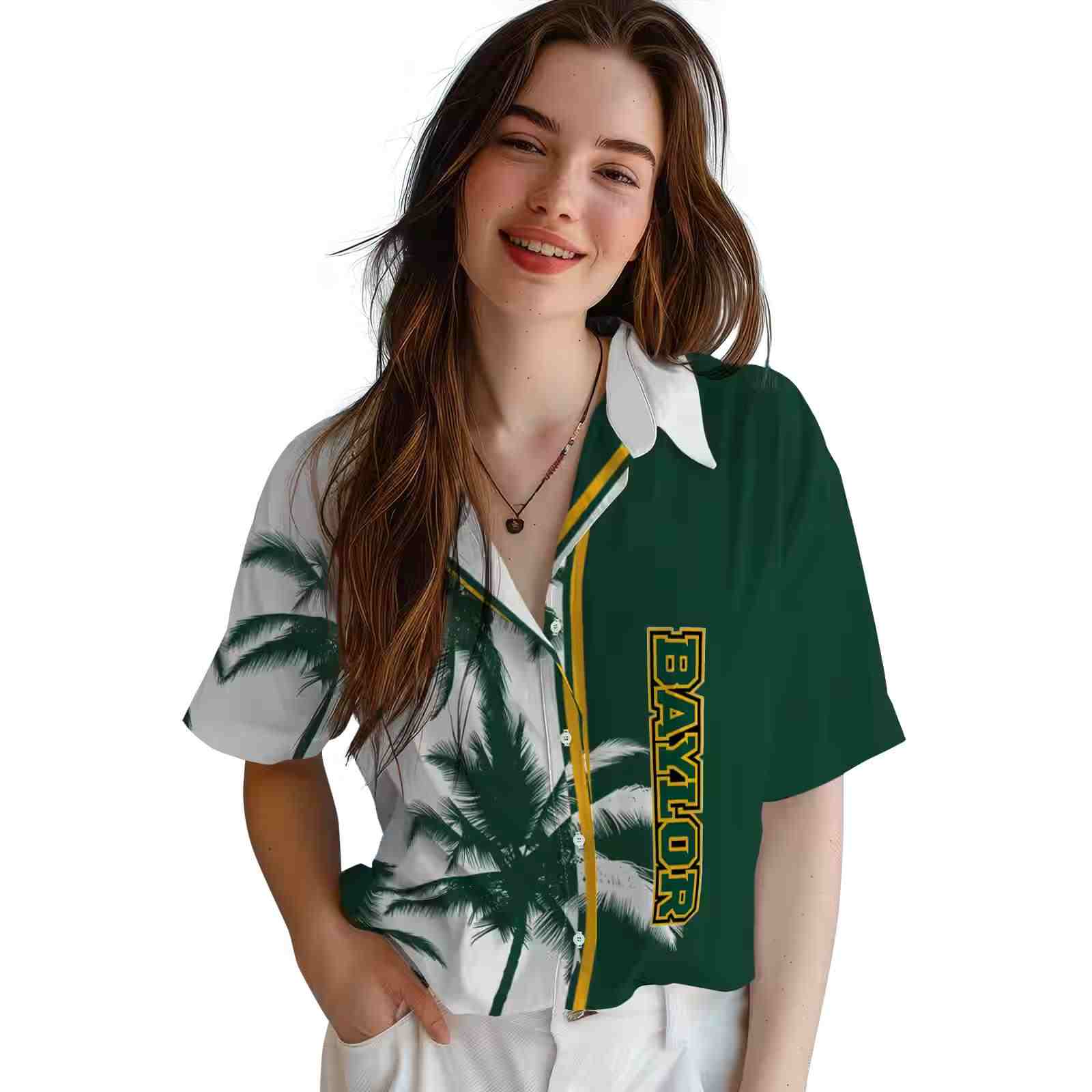 baylor bears palm trees green white hawaiian shirt latest model