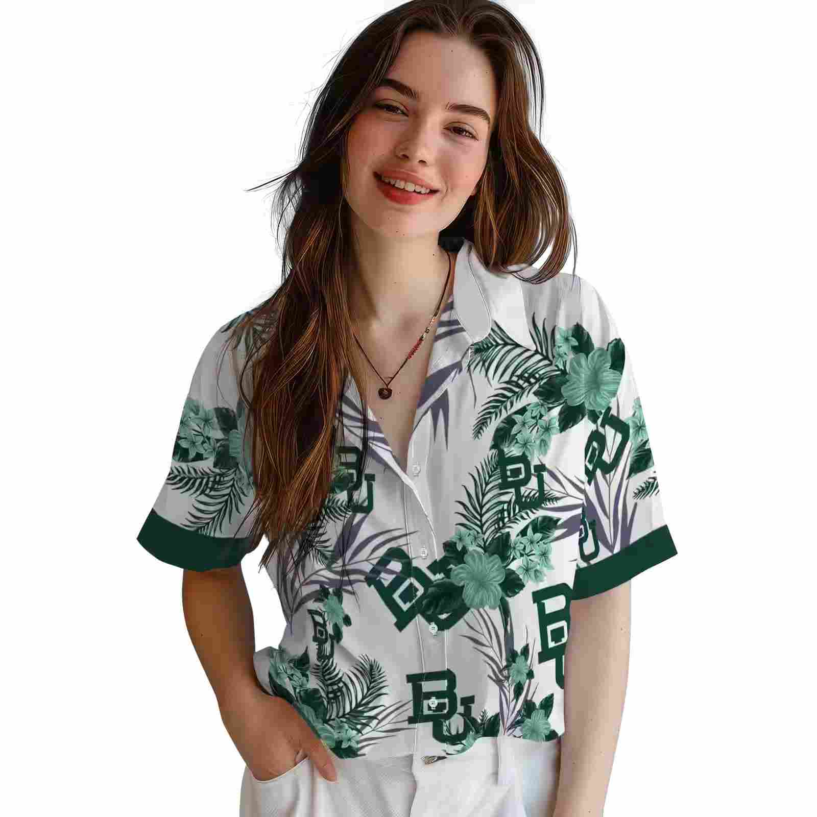 baylor bears patriotic hibiscus design green white hawaiian shirt latest model