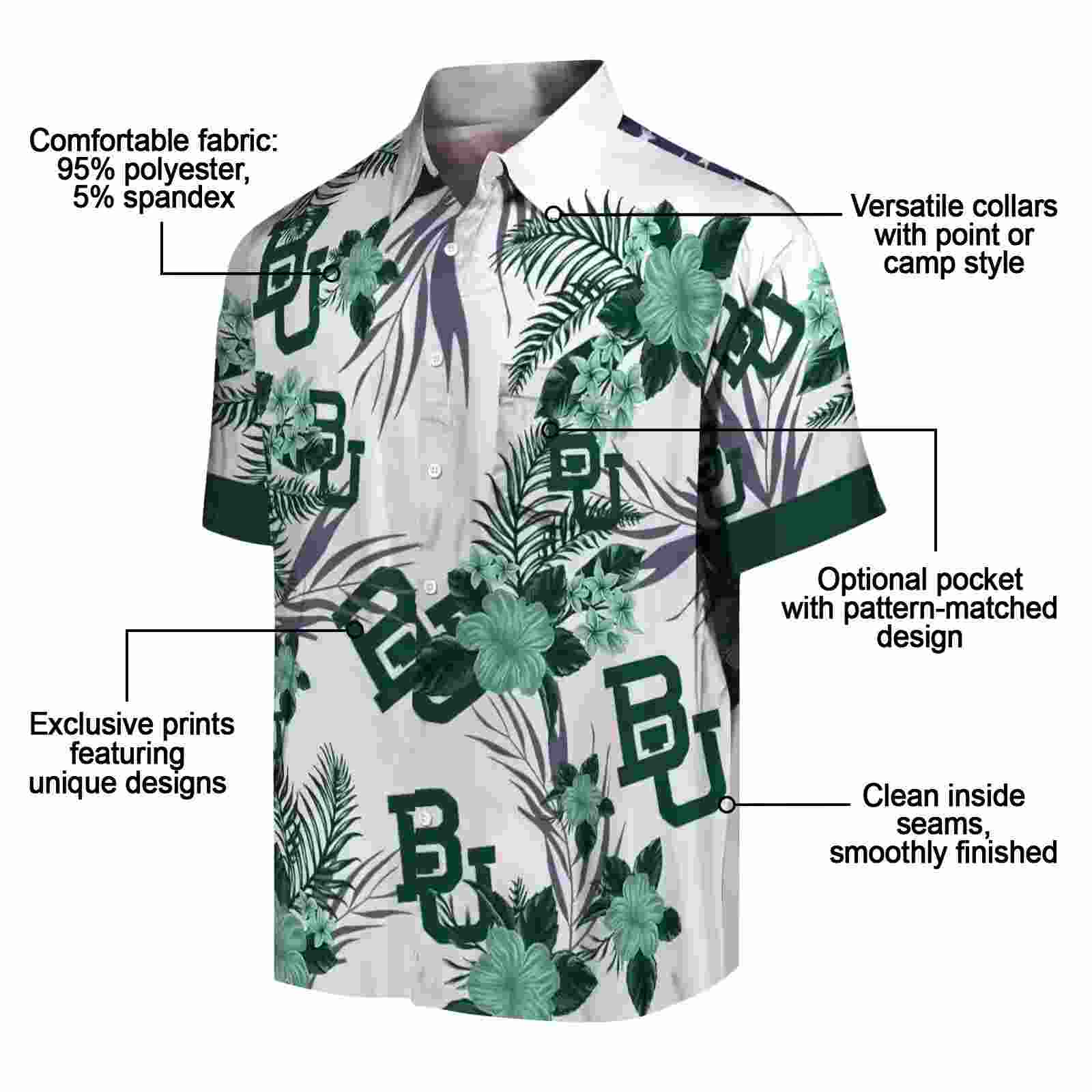 baylor bears patriotic hibiscus design green white hawaiian shirt new arrival