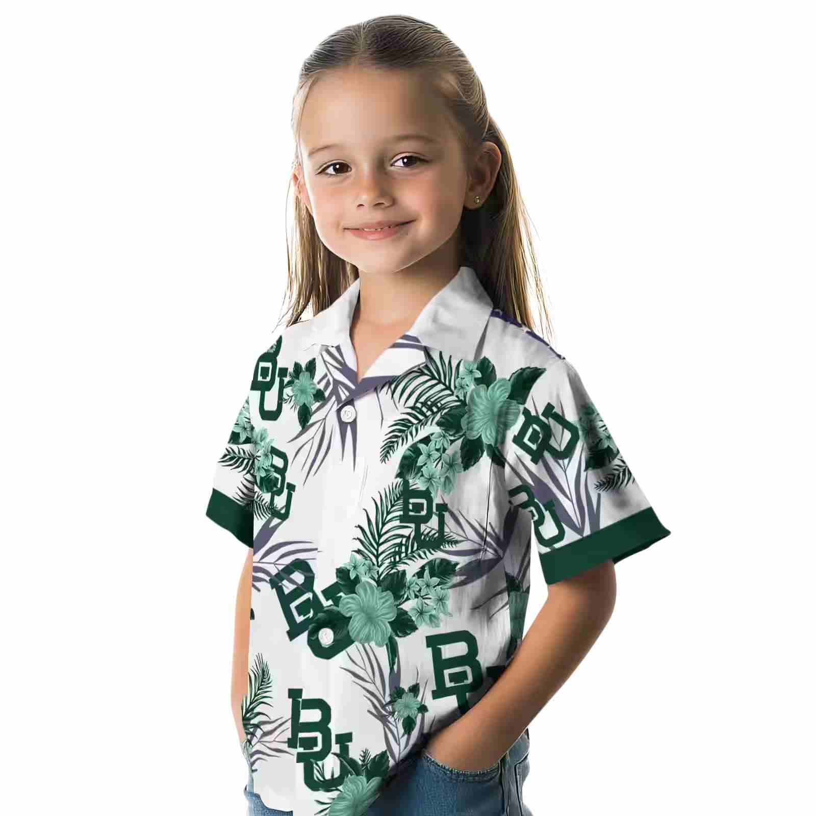 baylor bears patriotic hibiscus design green white hawaiian shirt premium grade