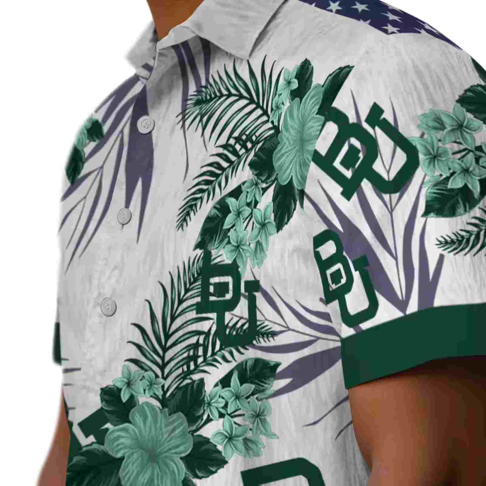 baylor bears patriotic hibiscus design green white hawaiian shirt trendy