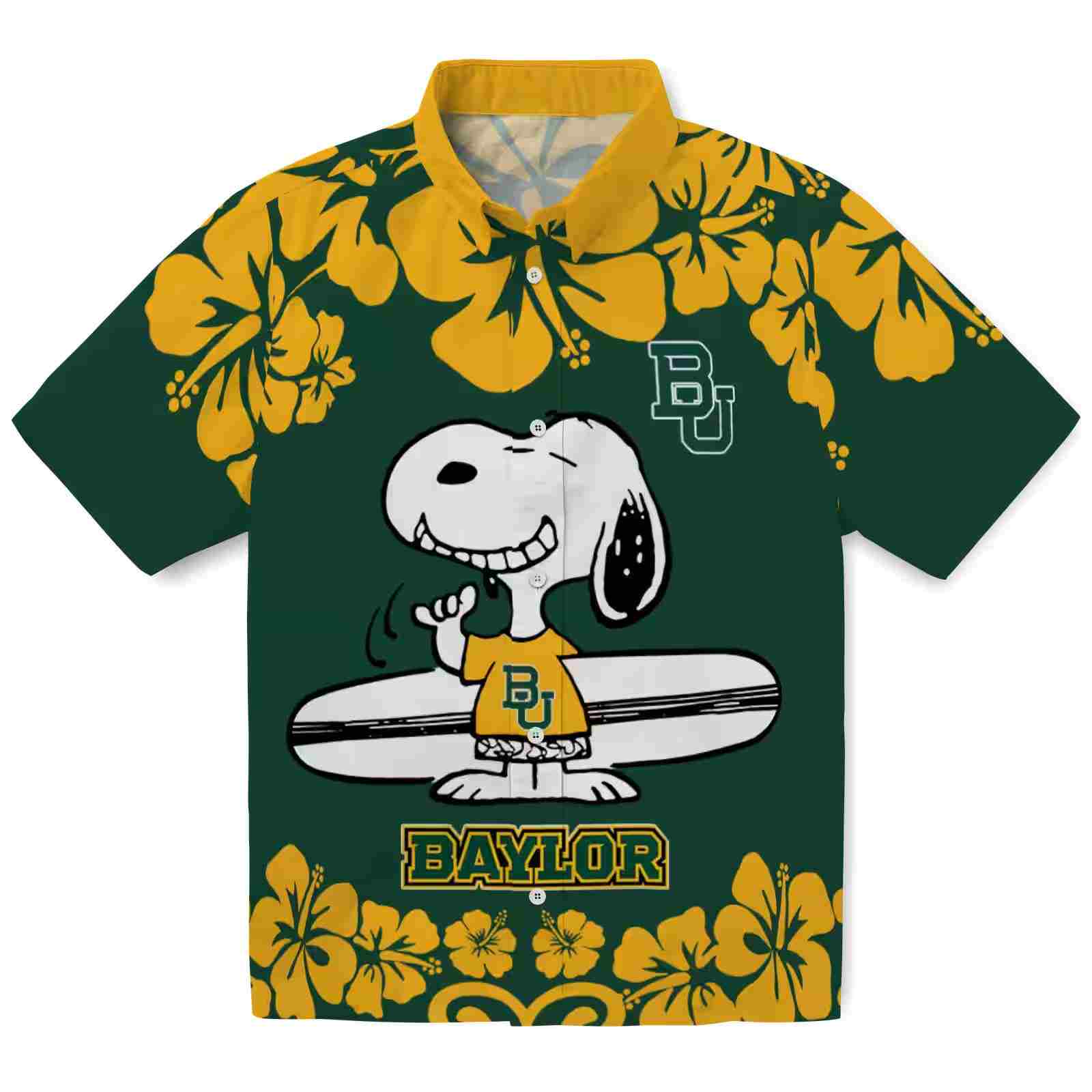 Baylor Bears Snoopy Surf Green White Hawaiian Shirt