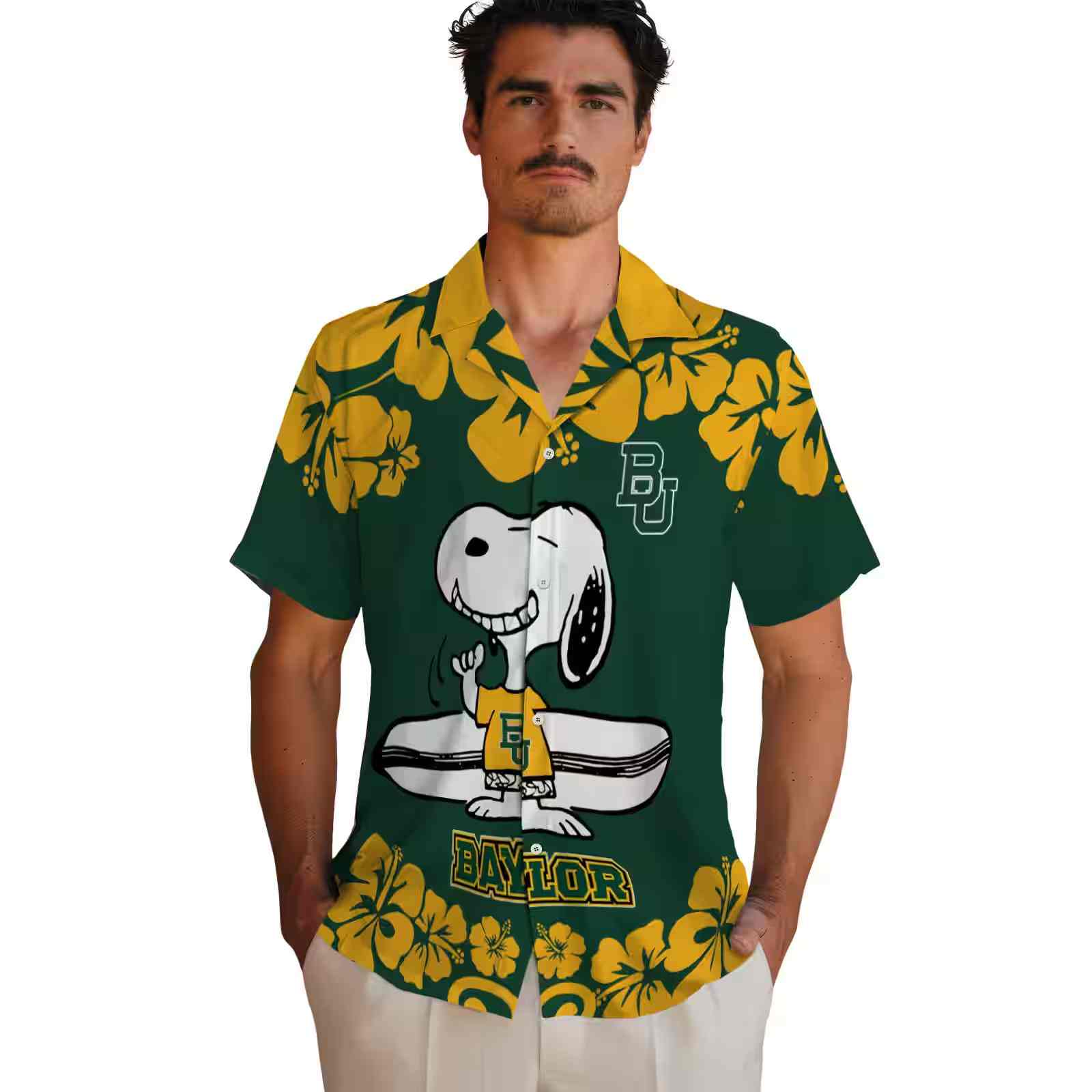 baylor bears snoopy surf green white hawaiian shirt fashion forward