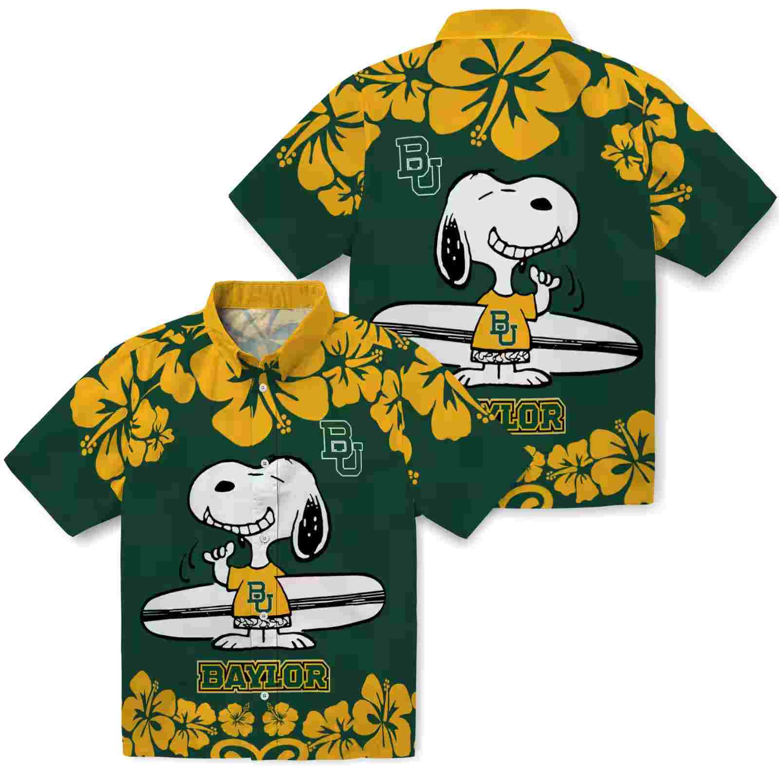 baylor bears snoopy surf green white hawaiian shirt high quality