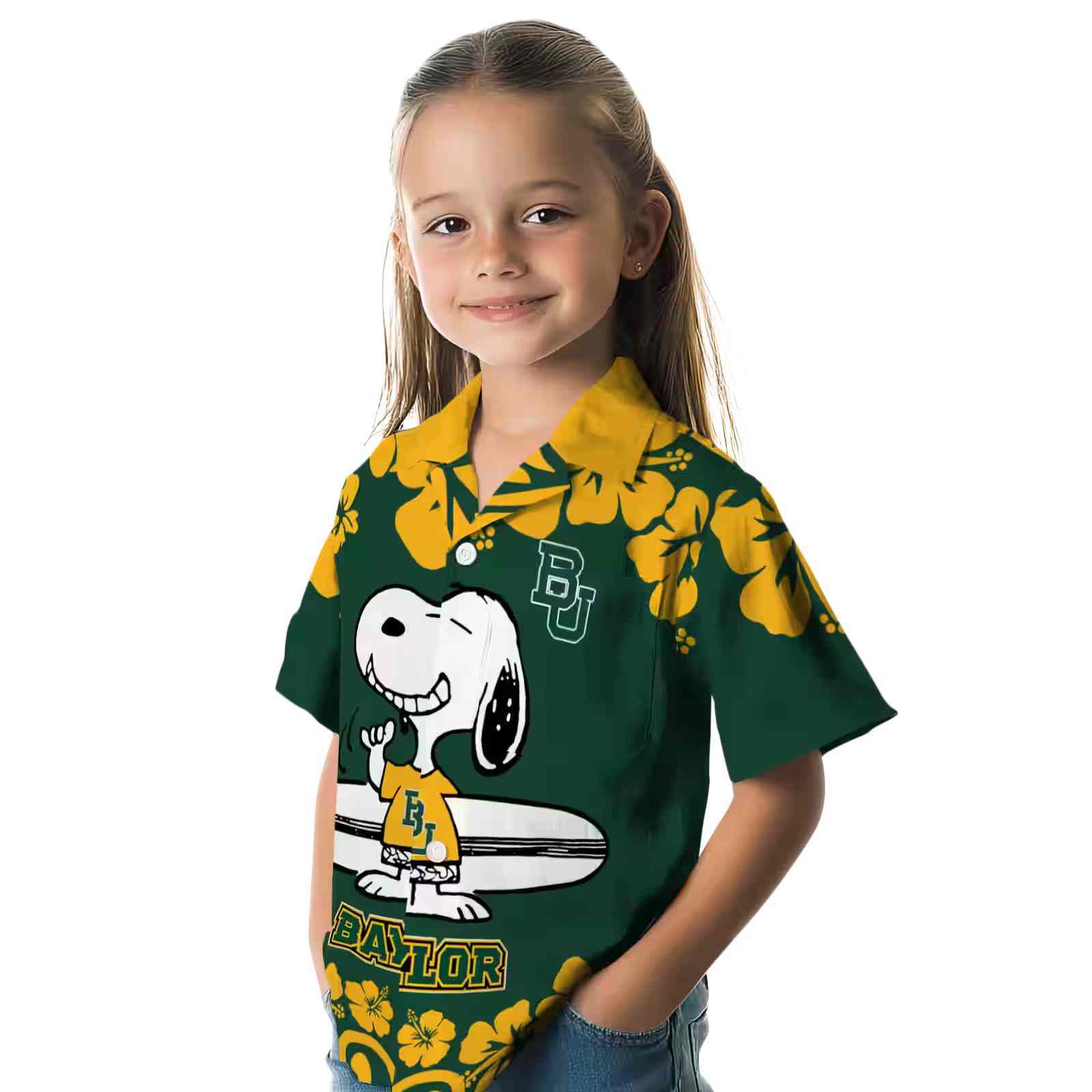 baylor bears snoopy surf green white hawaiian shirt premium grade