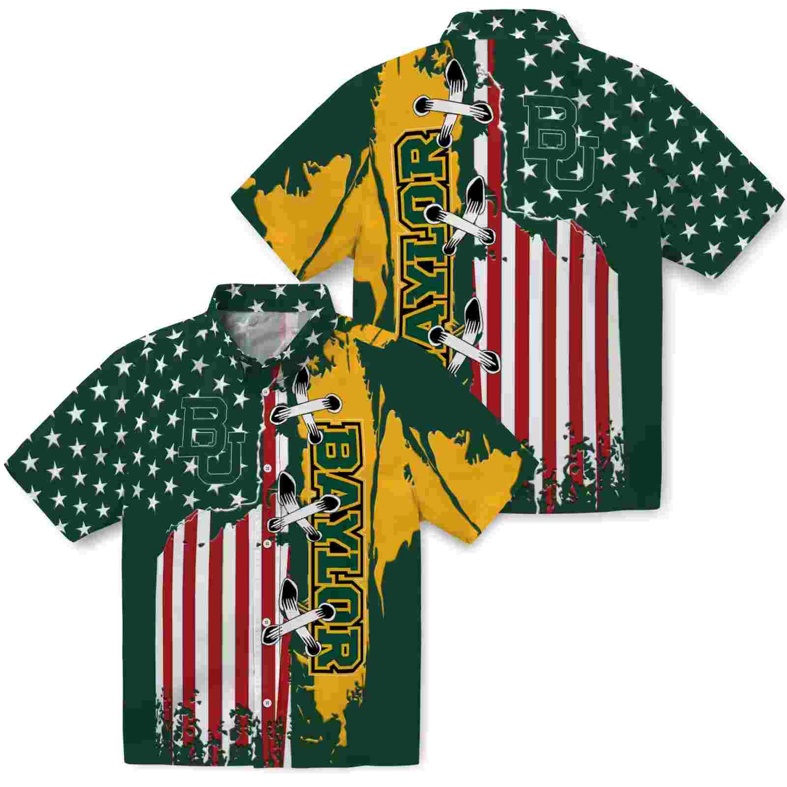 baylor bears stitched flag green hawaiian shirt high quality