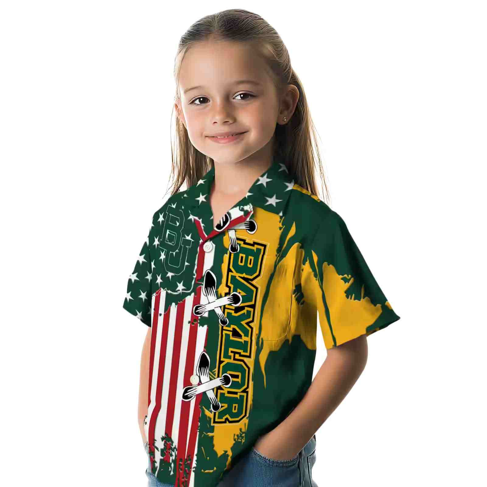 baylor bears stitched flag green hawaiian shirt premium grade