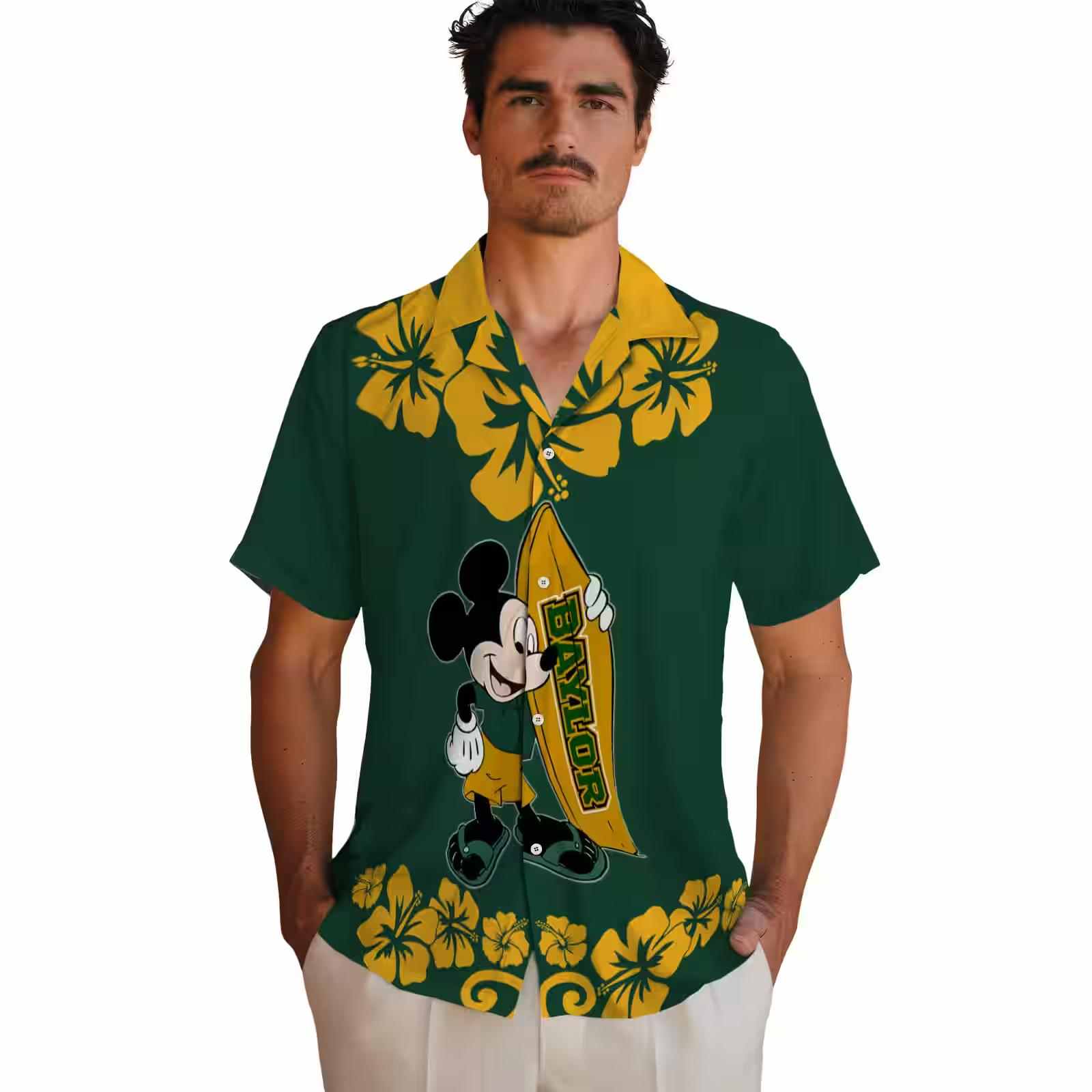 baylor bears surfing mickey green hawaiian shirt fashion forward