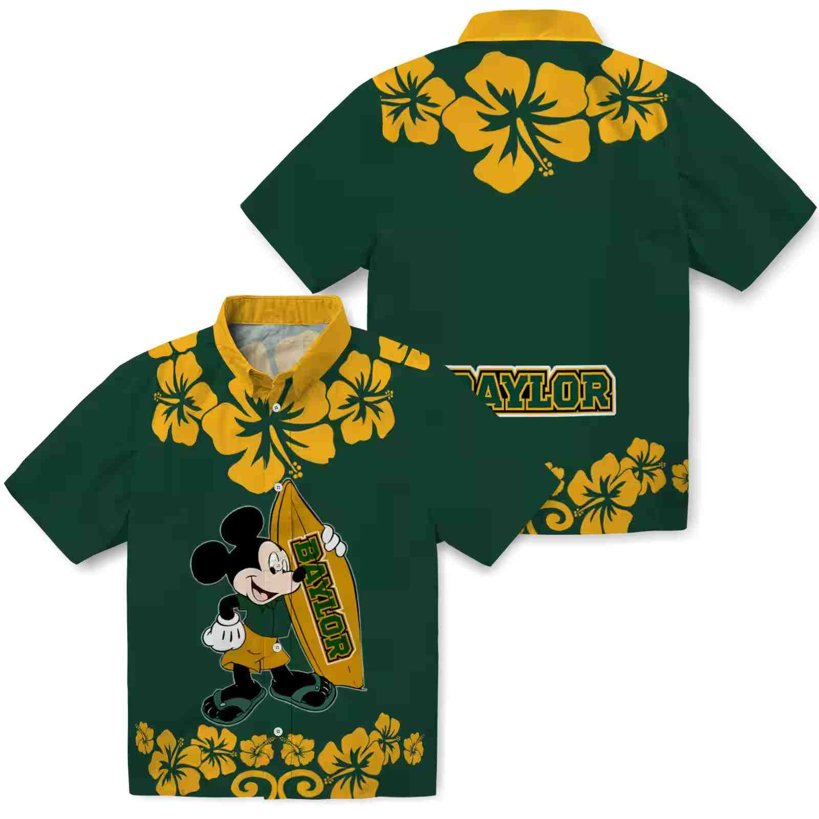 baylor bears surfing mickey green hawaiian shirt high quality