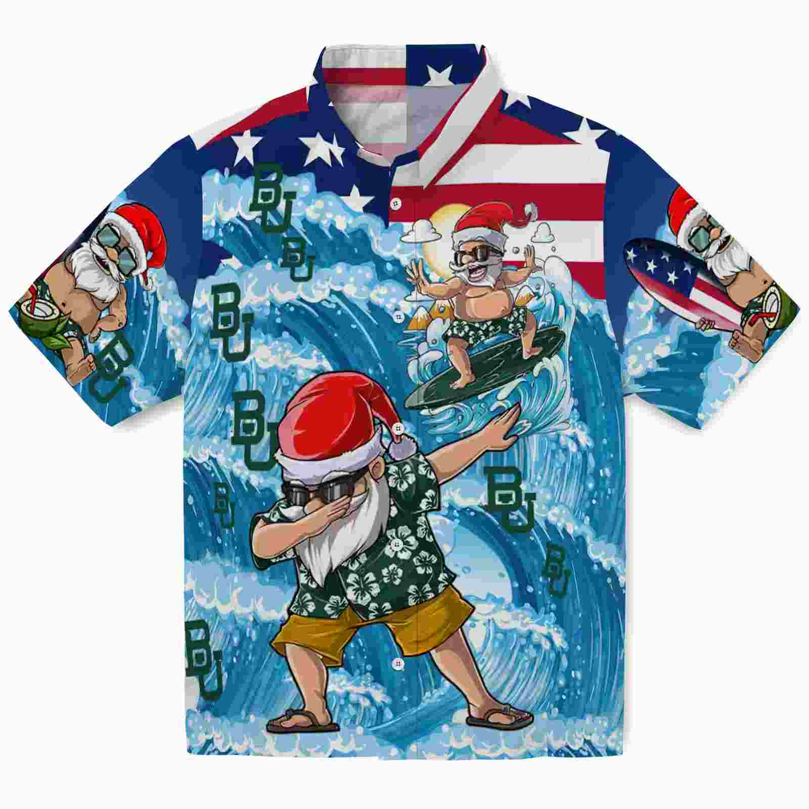 Baylor Bears Surfing Santa Blue Hawaiian Shirt