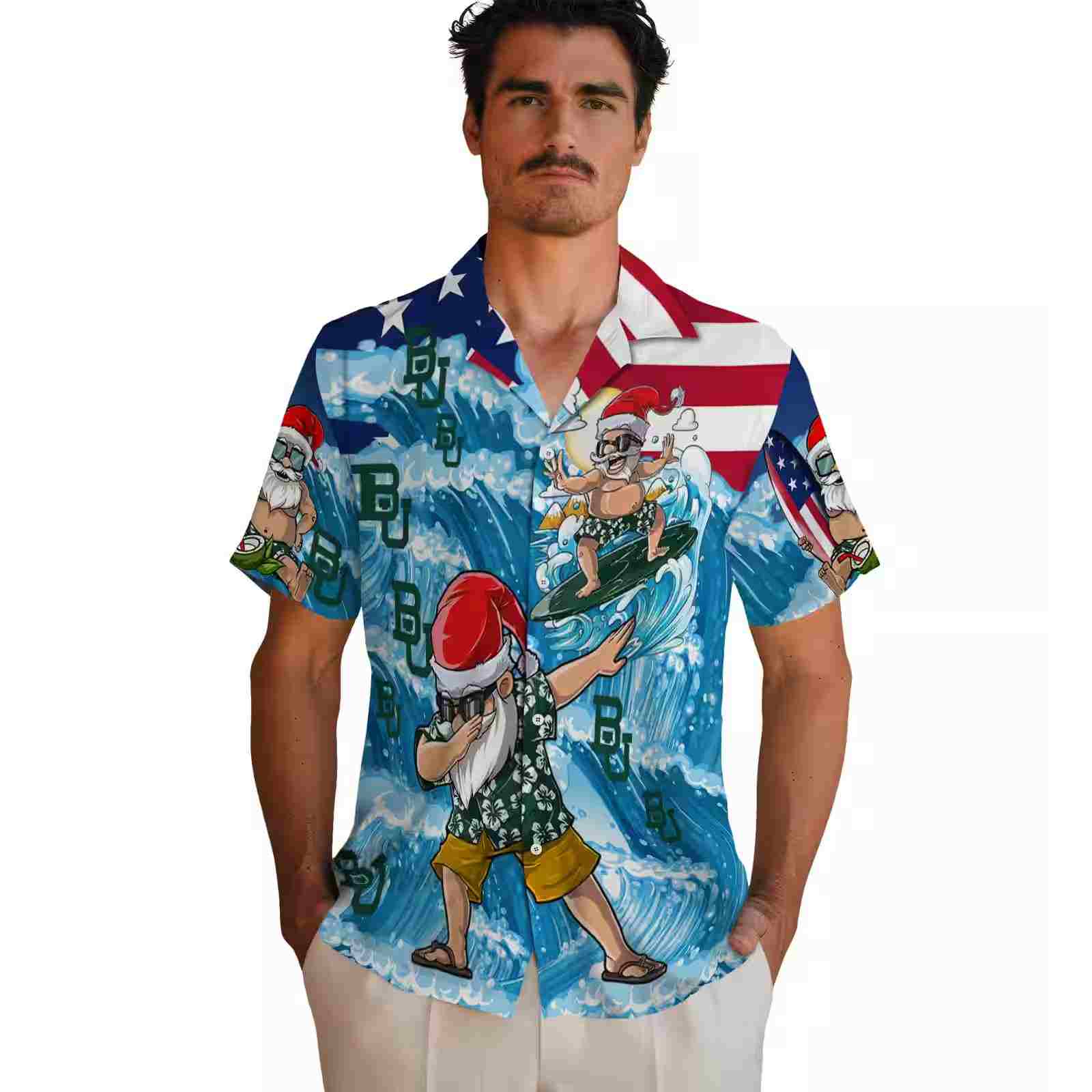 baylor bears surfing santa blue hawaiian shirt fashion forward