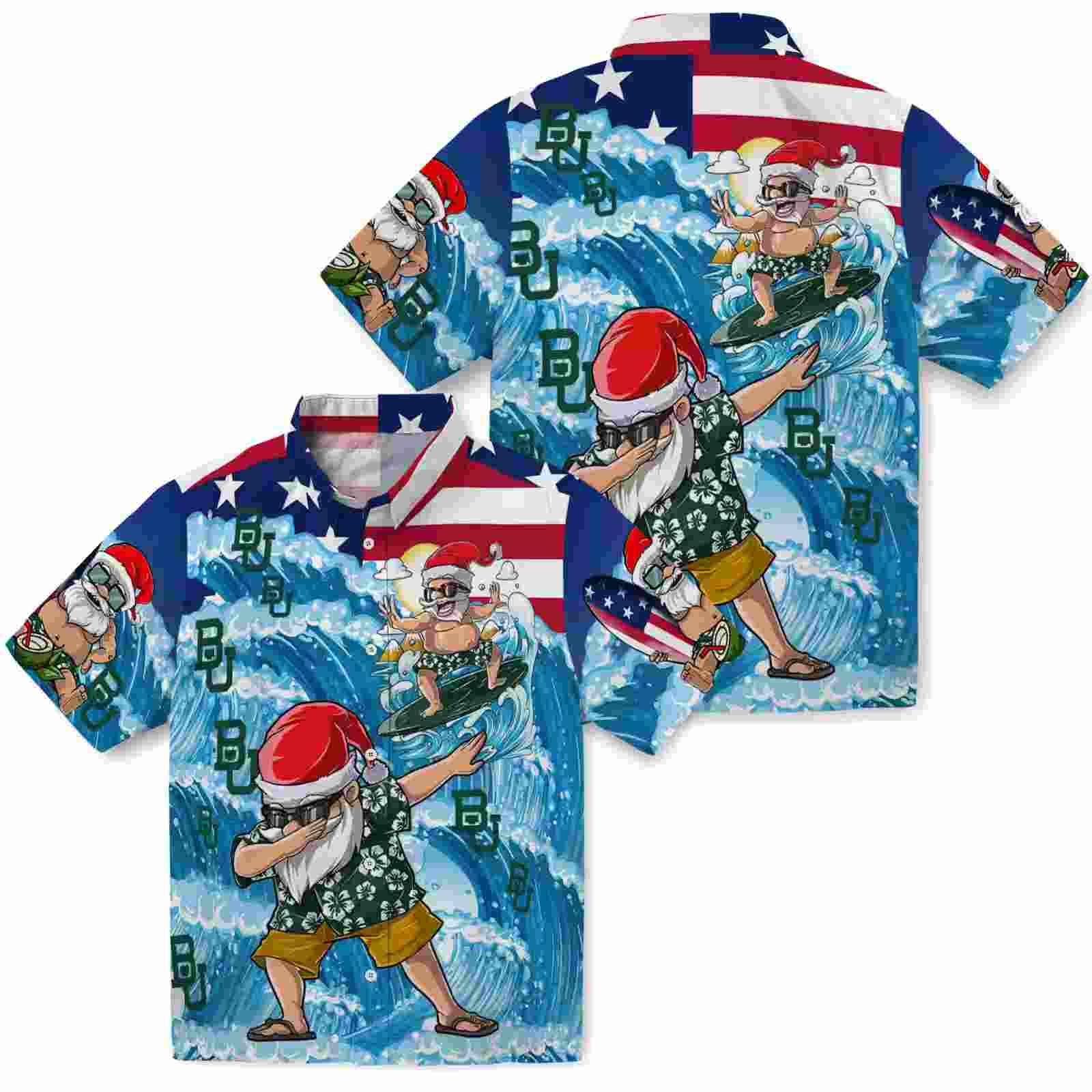 baylor bears surfing santa blue hawaiian shirt high quality