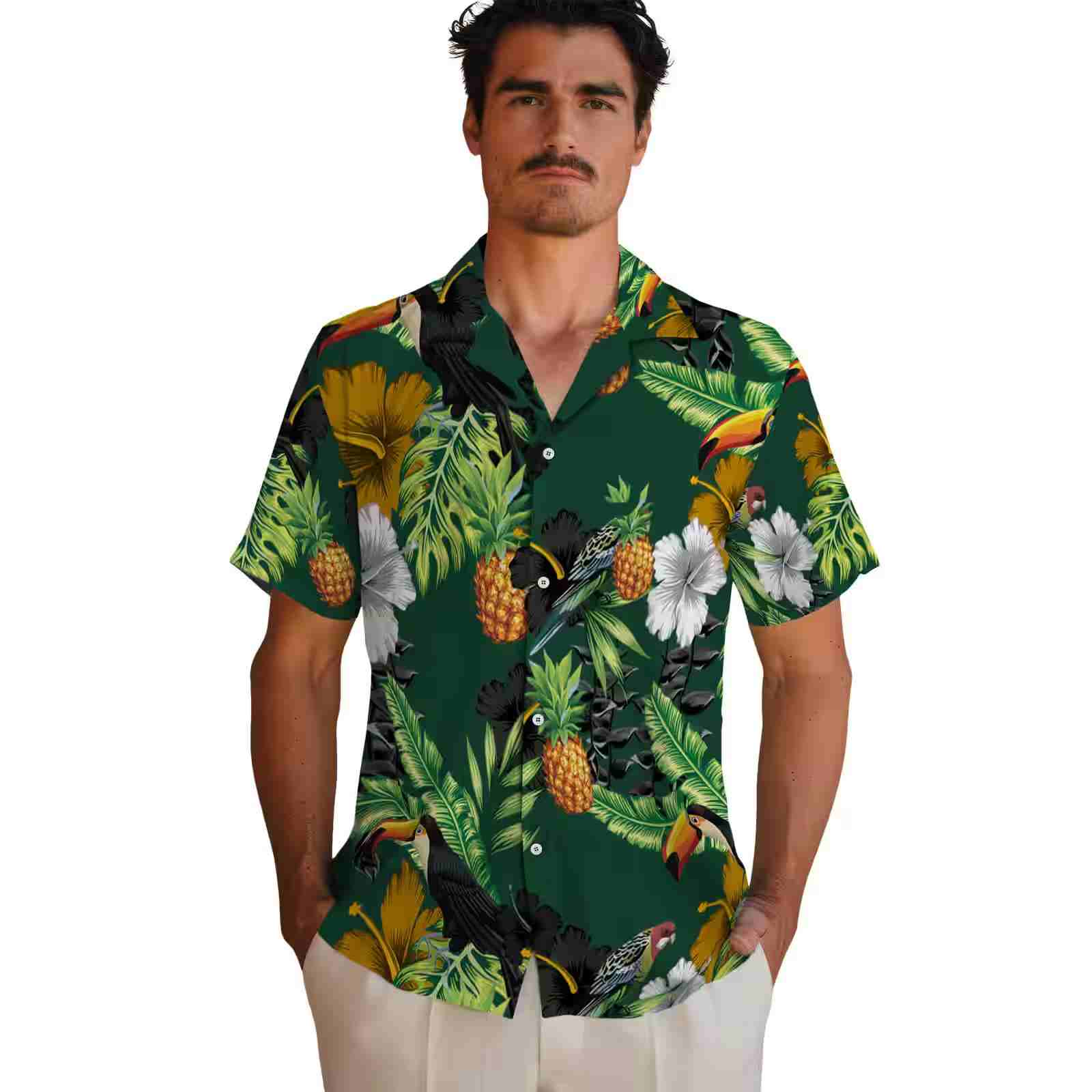 baylor bears toucan hibiscus pineapple green hawaiian shirt fashion forward