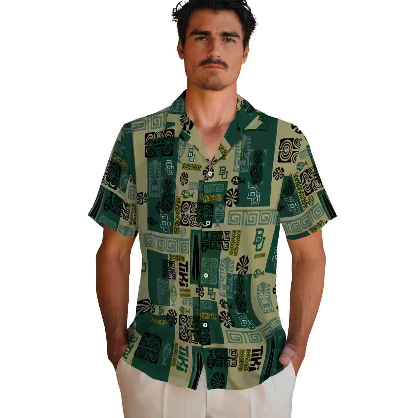 baylor bears tribal symbols green hawaiian shirt fashion forward