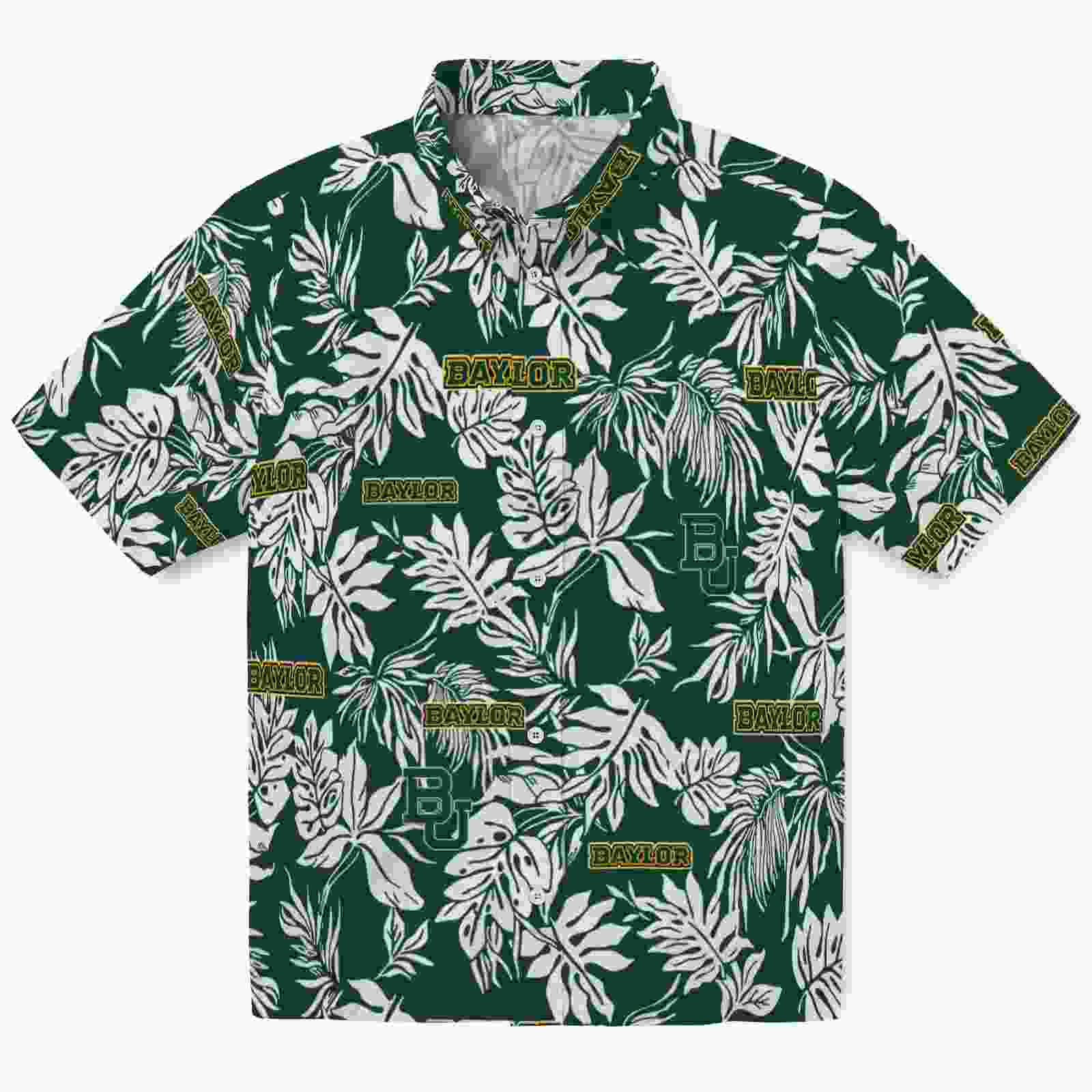 Baylor Bears Tropical Leaf Green White Hawaiian Shirt