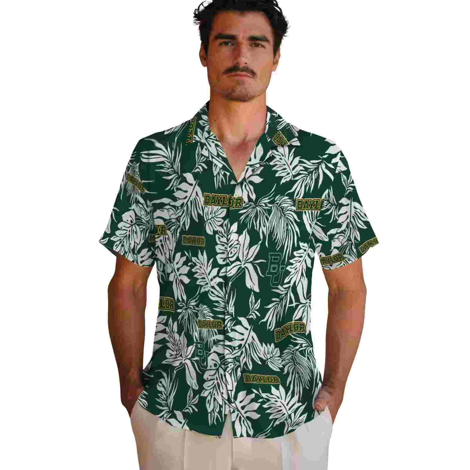 baylor bears tropical leaf green white hawaiian shirt fashion forward