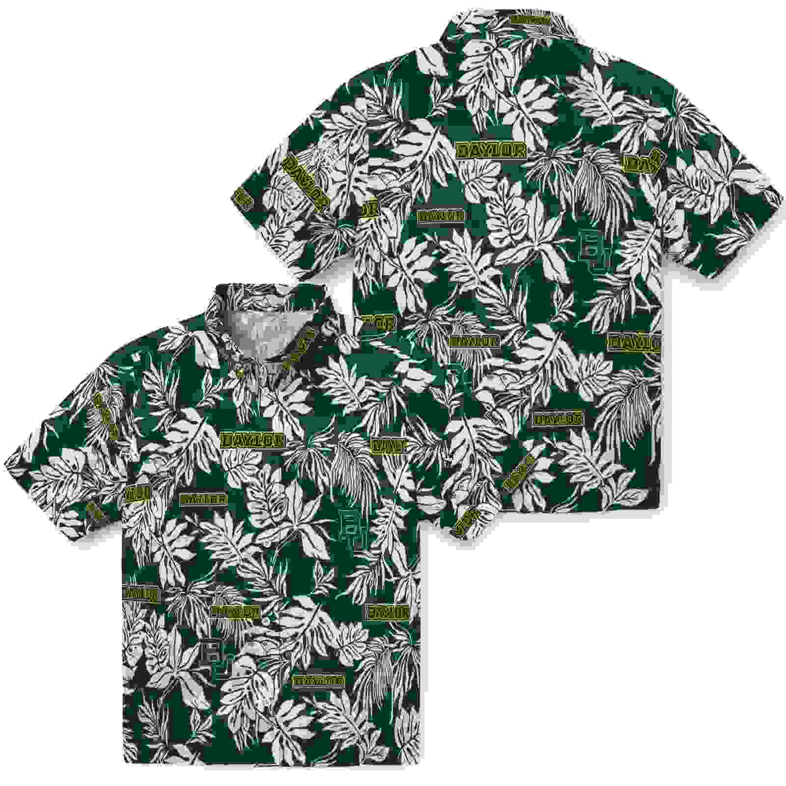 baylor bears tropical leaf green white hawaiian shirt high quality