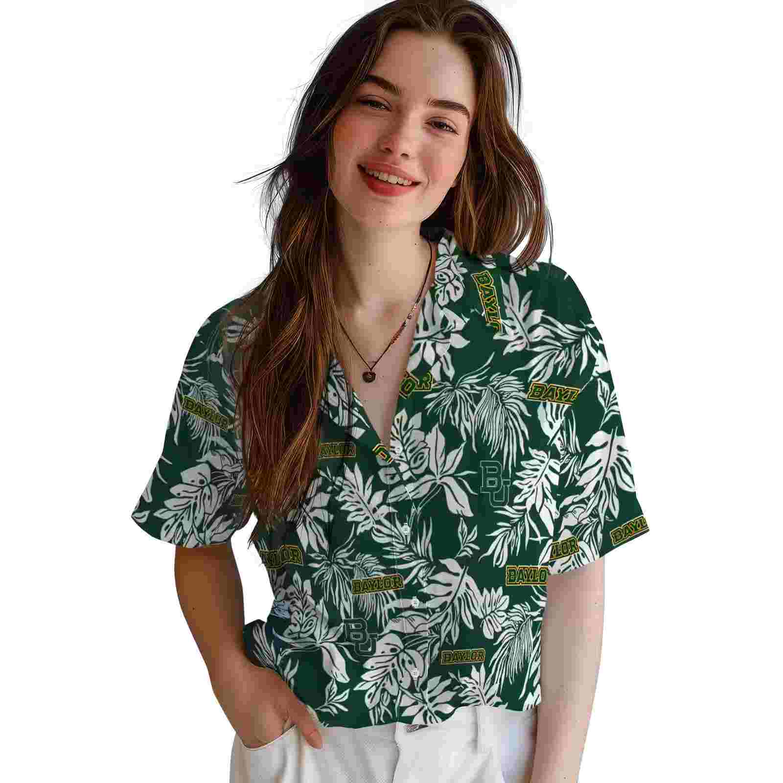 baylor bears tropical leaf green white hawaiian shirt latest model