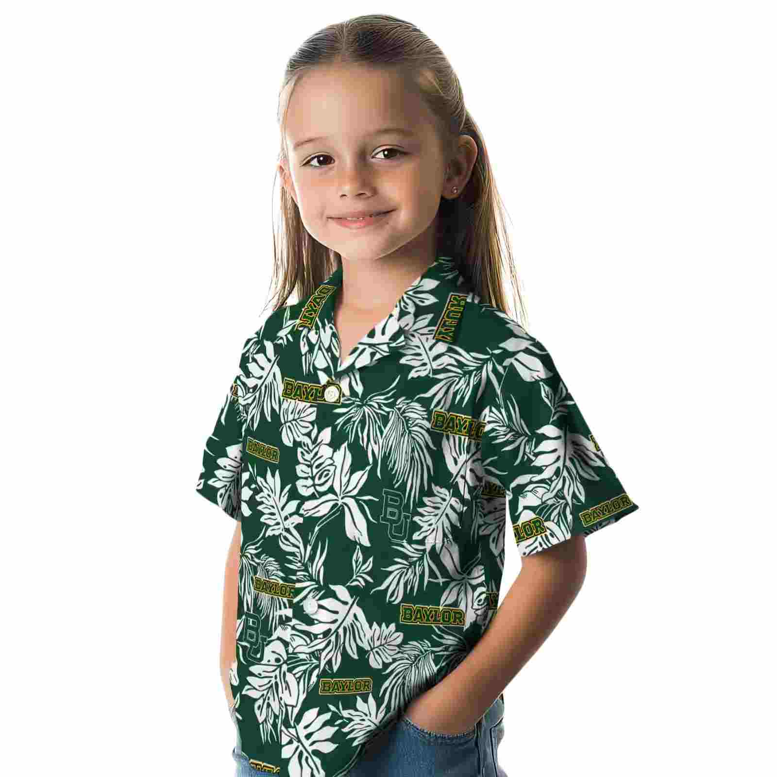 baylor bears tropical leaf green white hawaiian shirt premium grade