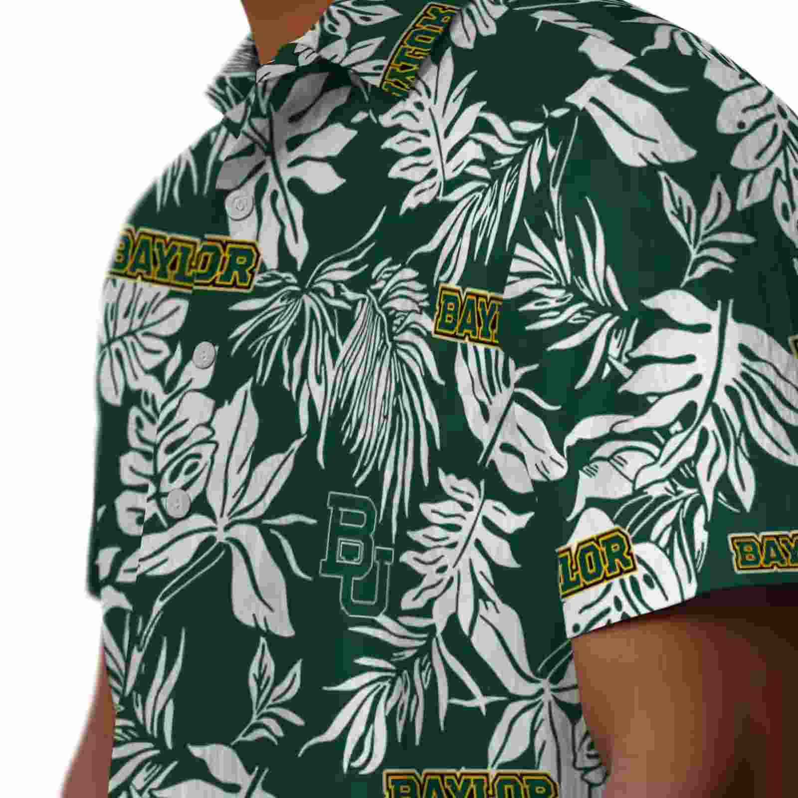 baylor bears tropical leaf green white hawaiian shirt trendy