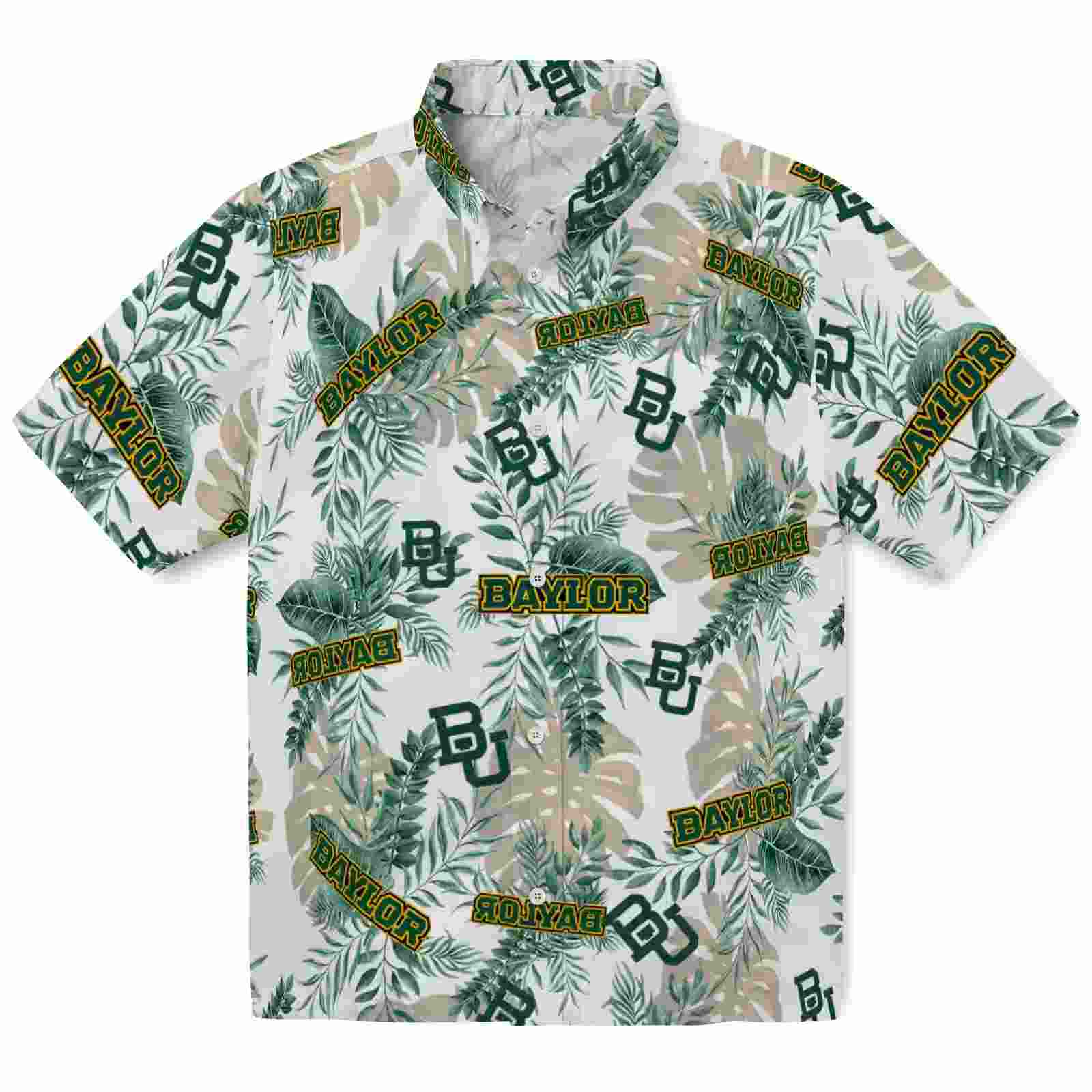 Baylor Bears Tropical Leaves Green White Hawaiian Shirt