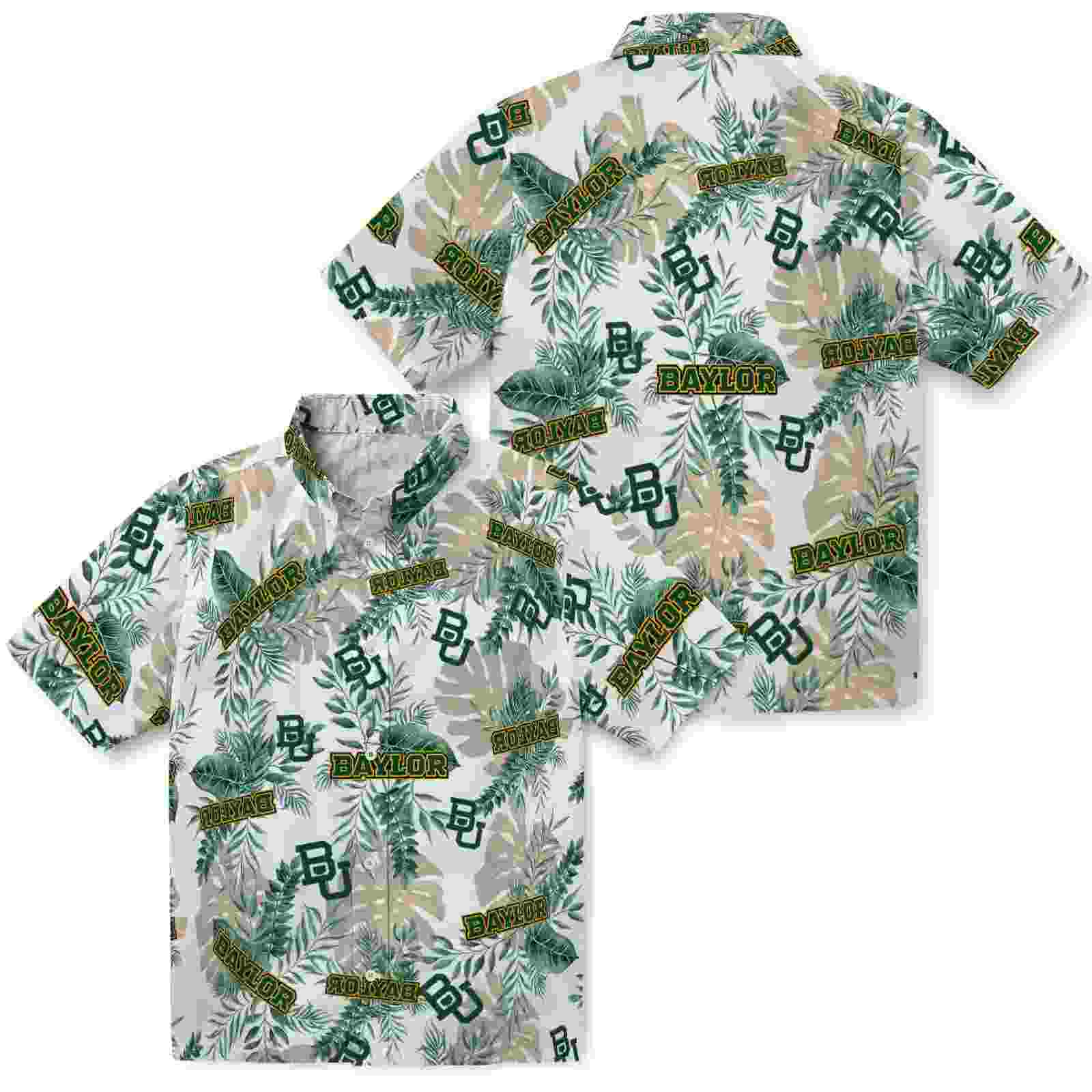 baylor bears tropical leaves green white hawaiian shirt high quality