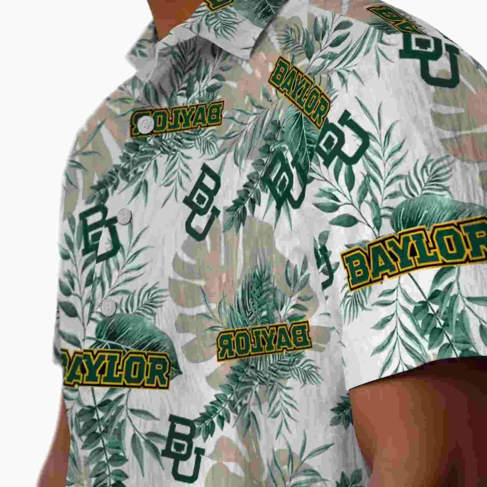 baylor bears tropical leaves green white hawaiian shirt trendy