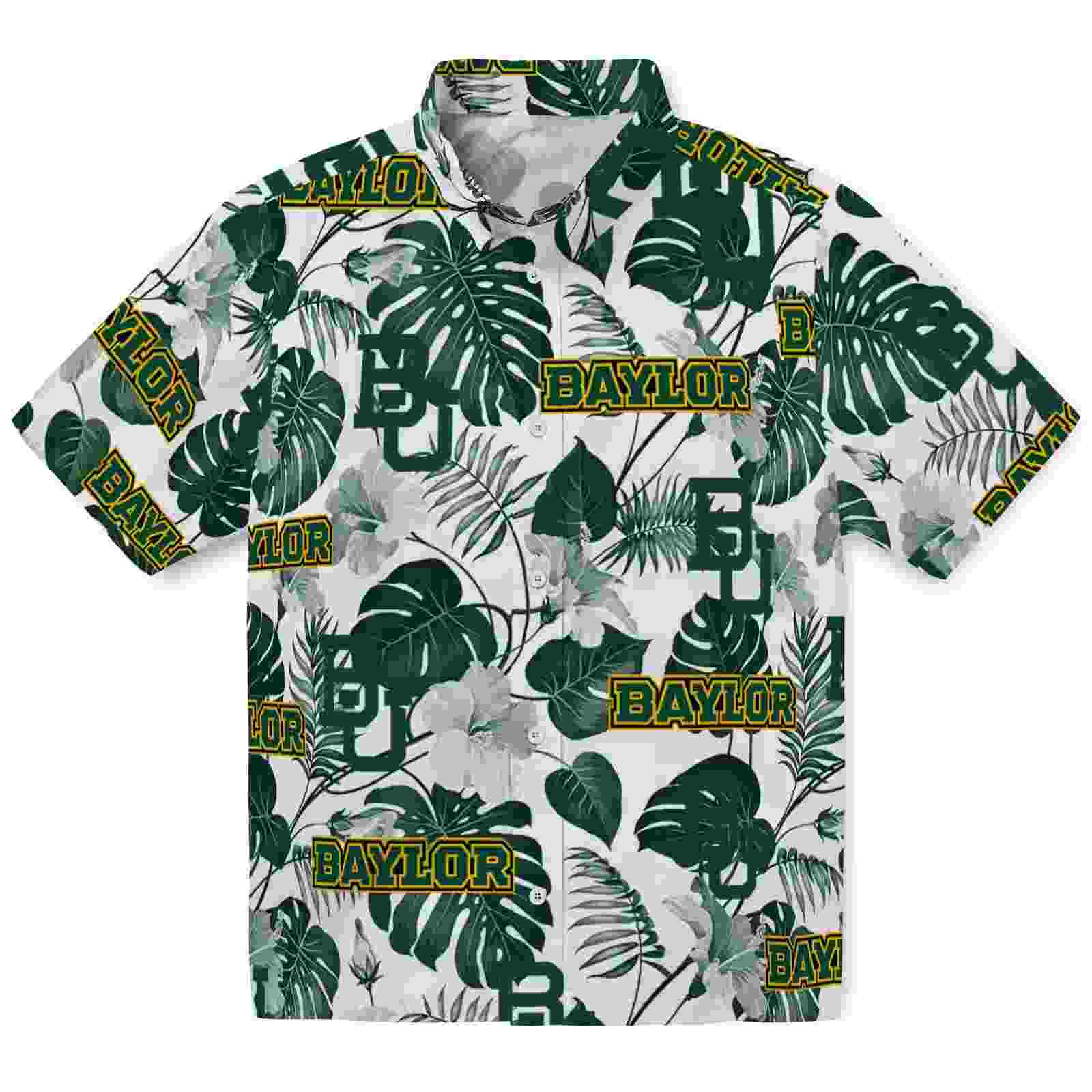 Baylor Bears Tropical Plants Green White Hawaiian Shirt