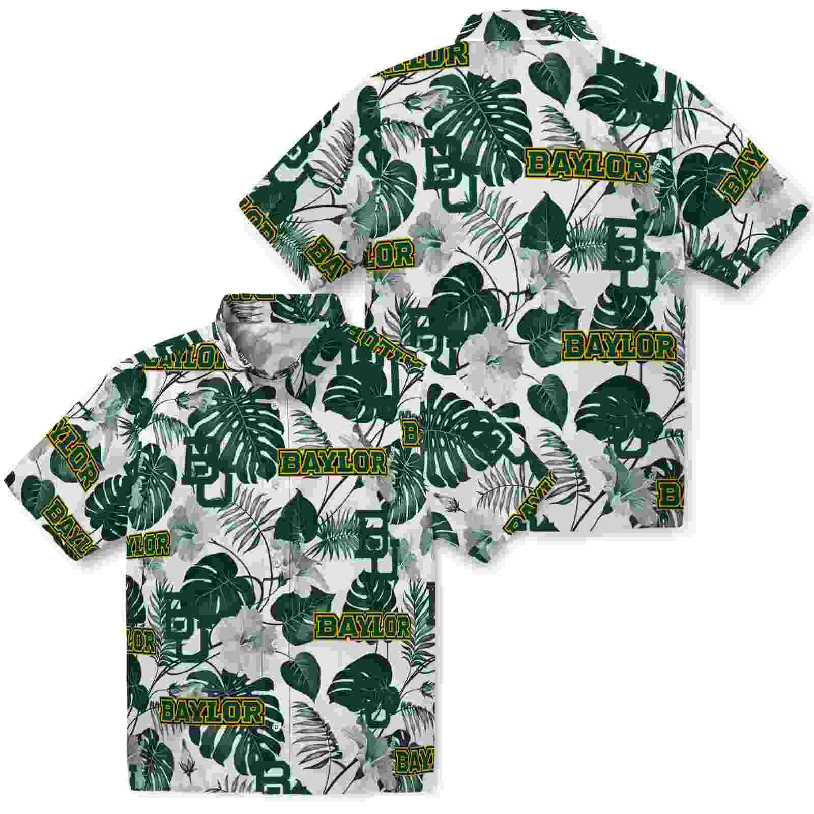 baylor bears tropical plants green white hawaiian shirt high quality