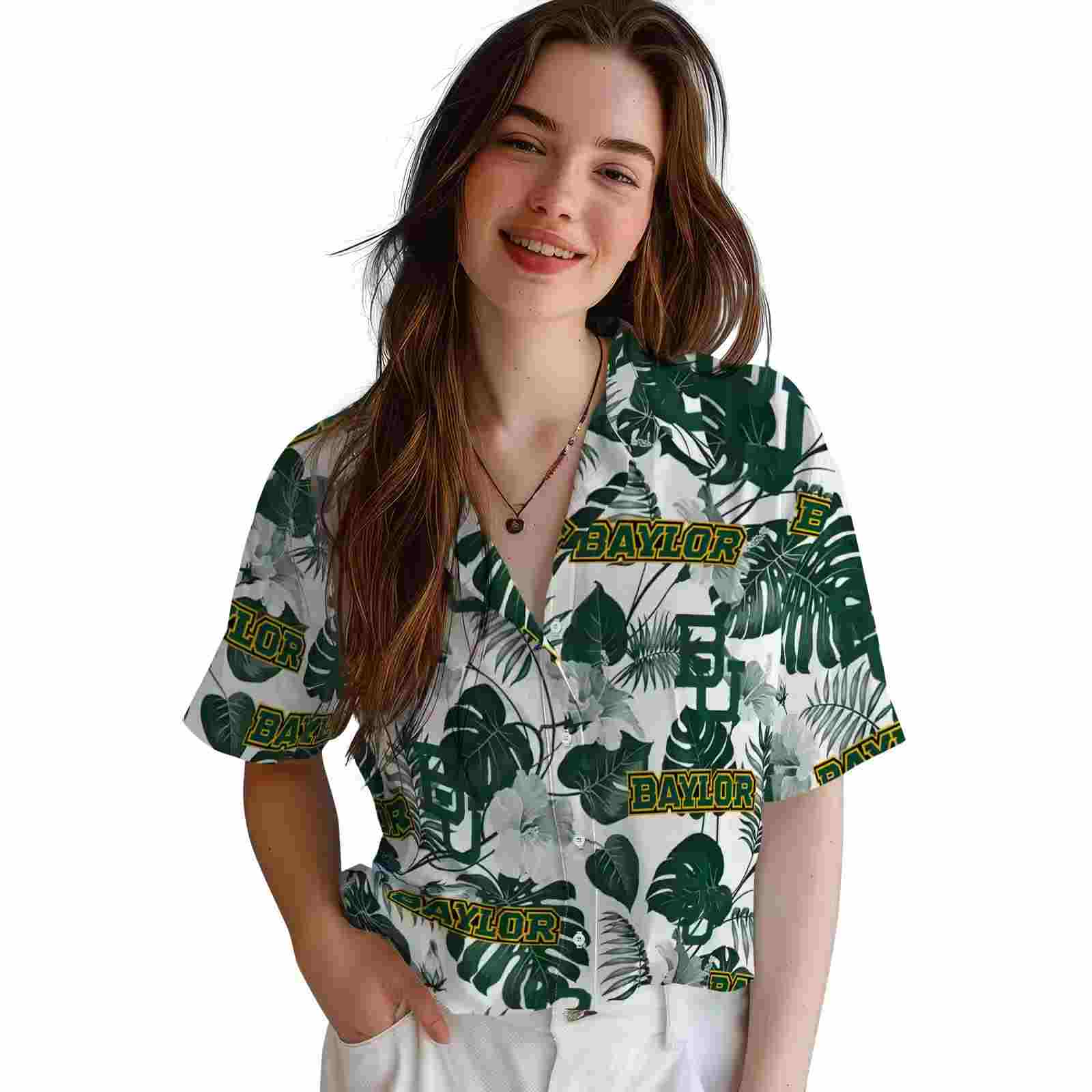 baylor bears tropical plants green white hawaiian shirt latest model